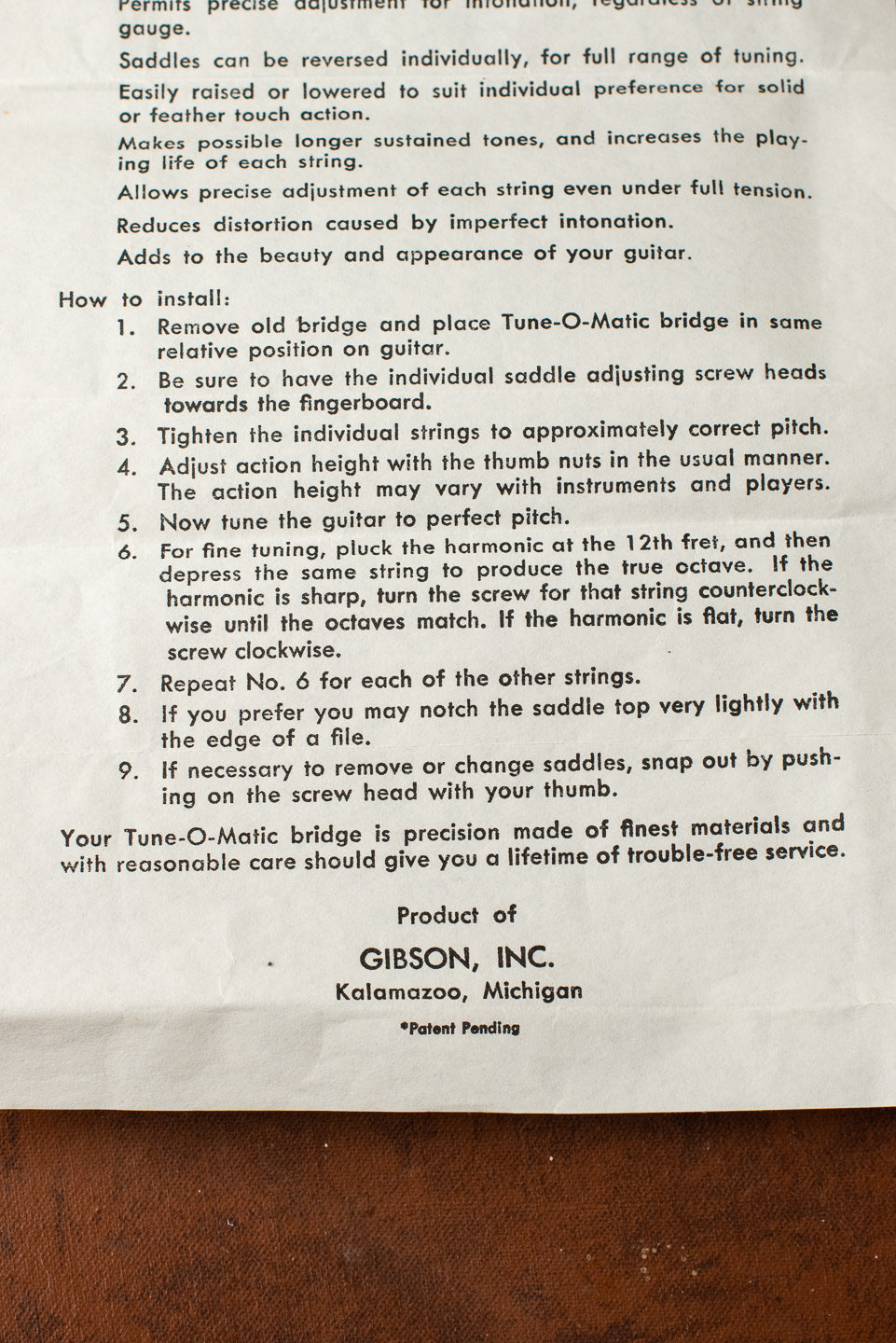 1960 Gibson ABR-1 bridge adjustment sheet