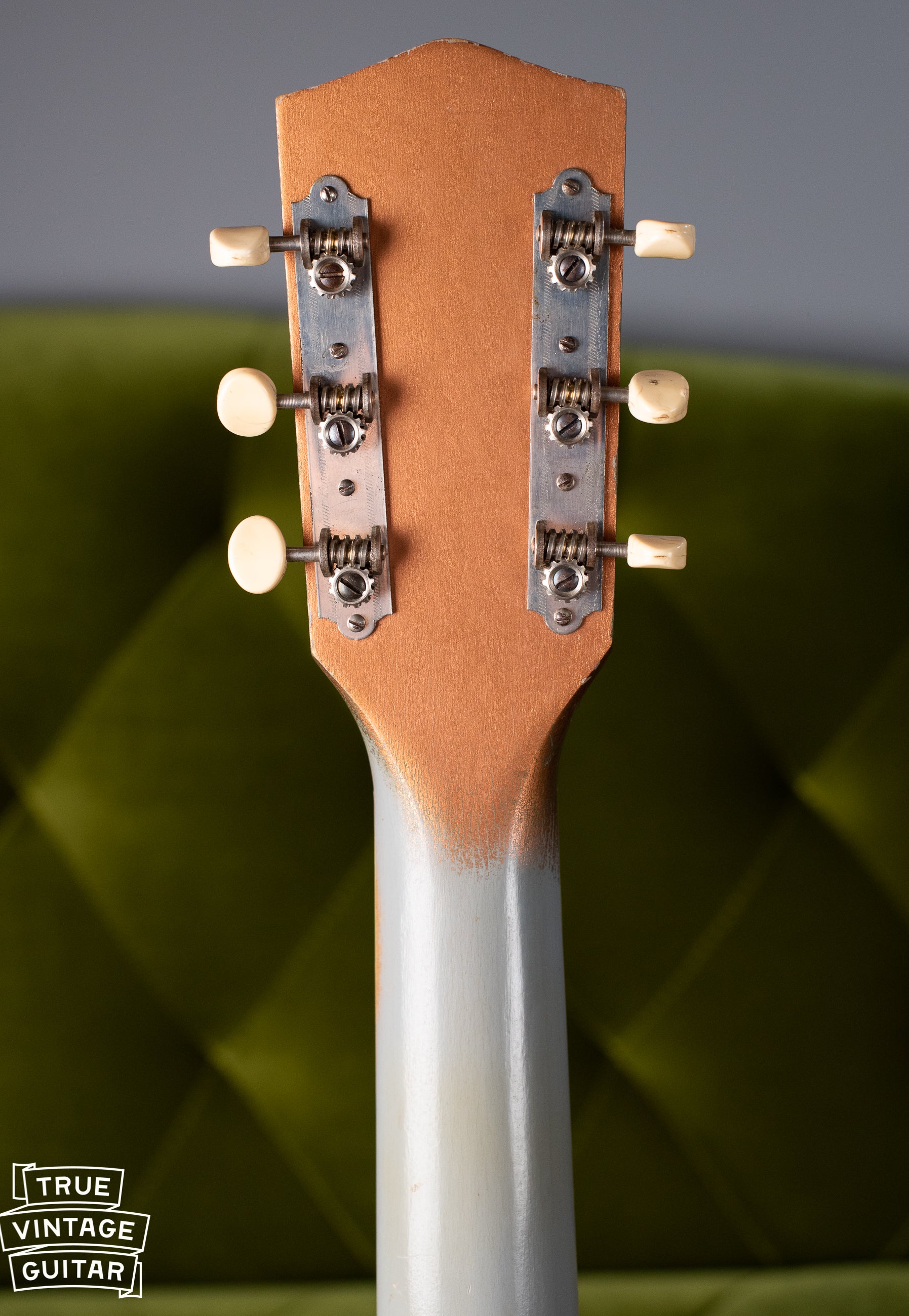 Tuners, back of headstock, Vintage Harmony H44 Stratotone
