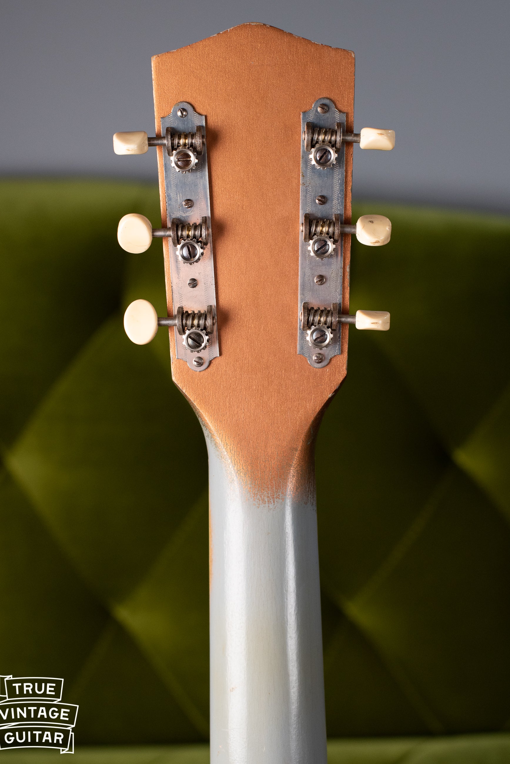 Tuners, back of headstock, Vintage Harmony H44 Stratotone