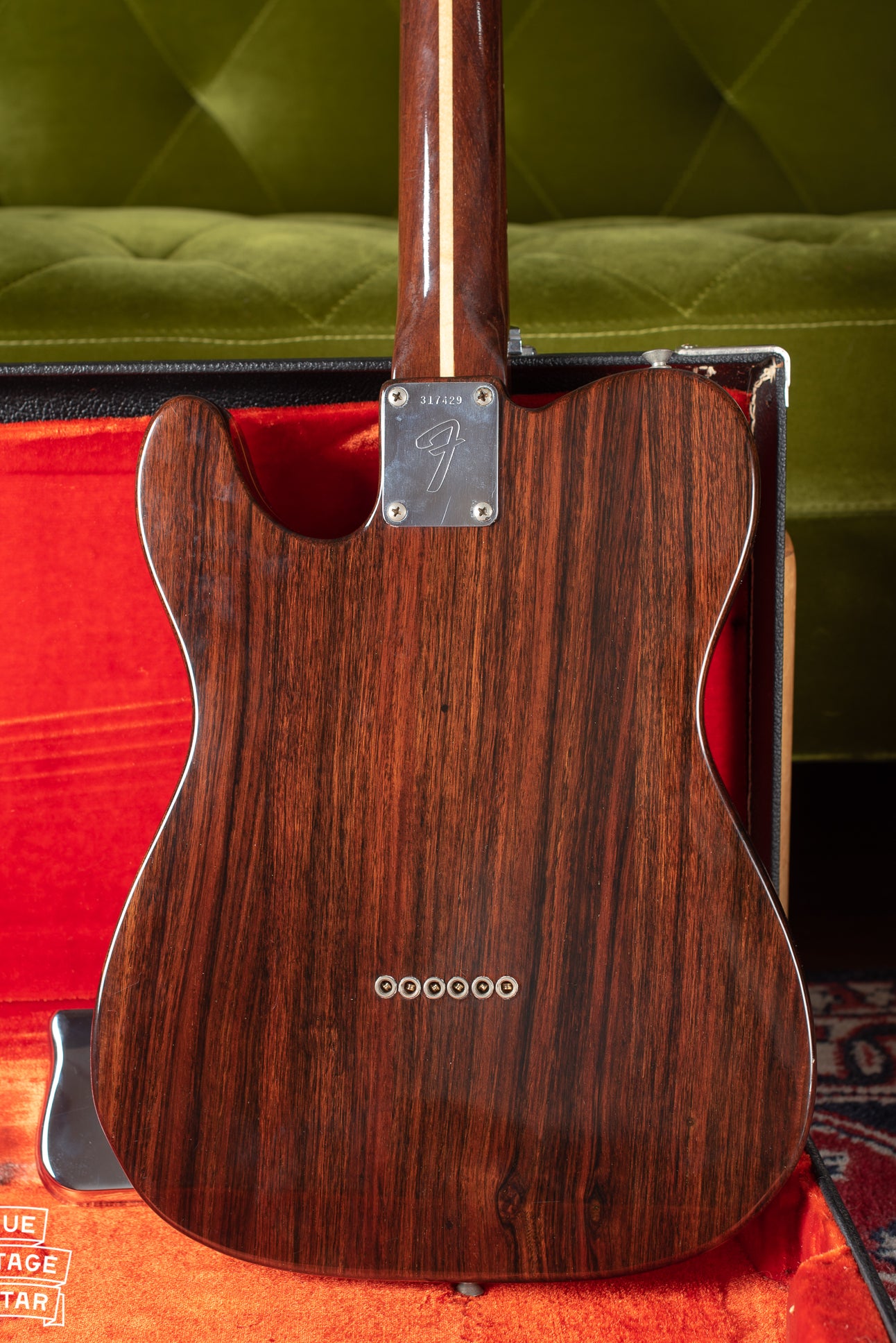 The back of the body of the Fender Rosewood Telecaster 1971 guitar