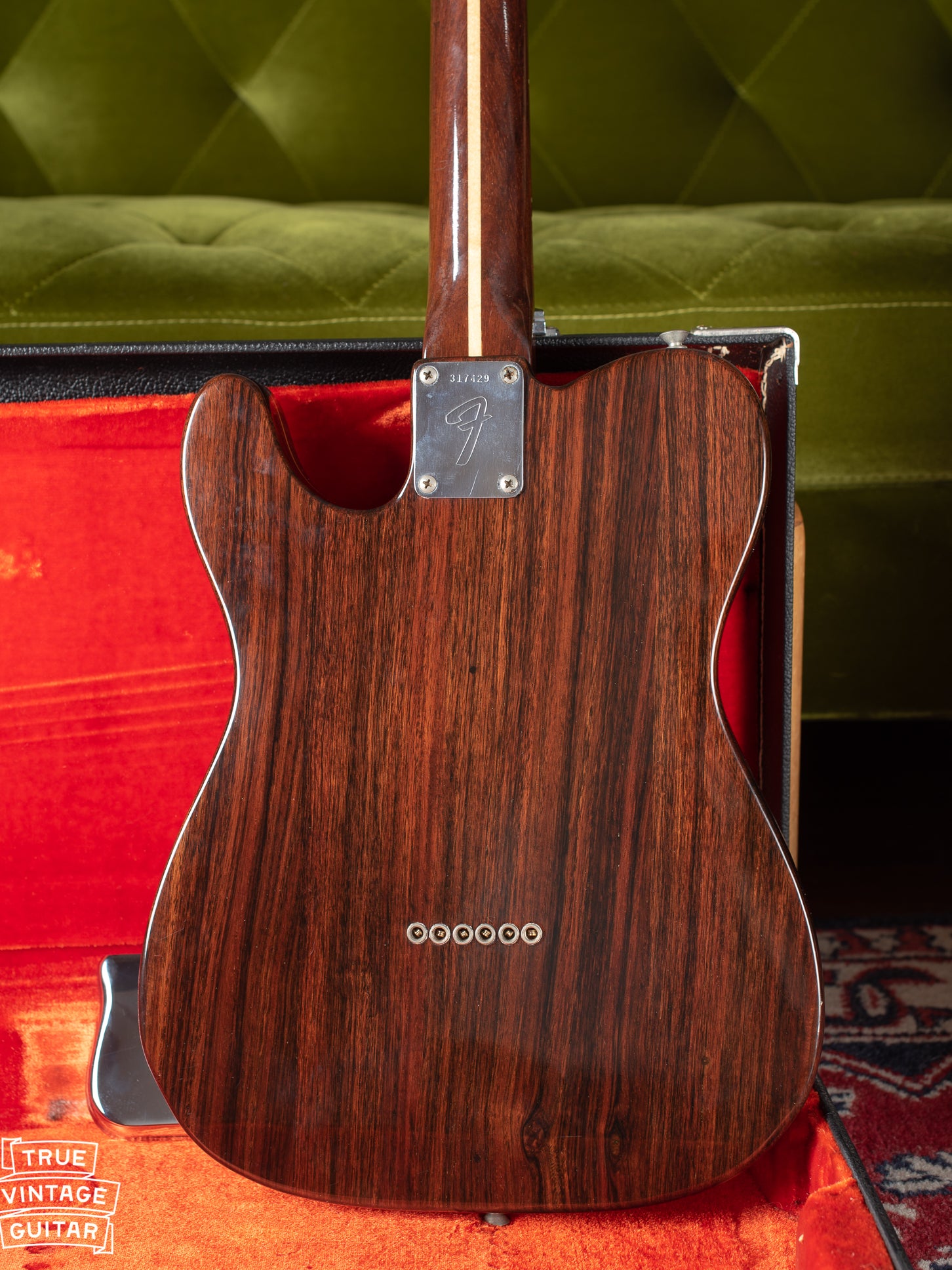 The back of the body of the Fender Rosewood Telecaster 1971 guitar