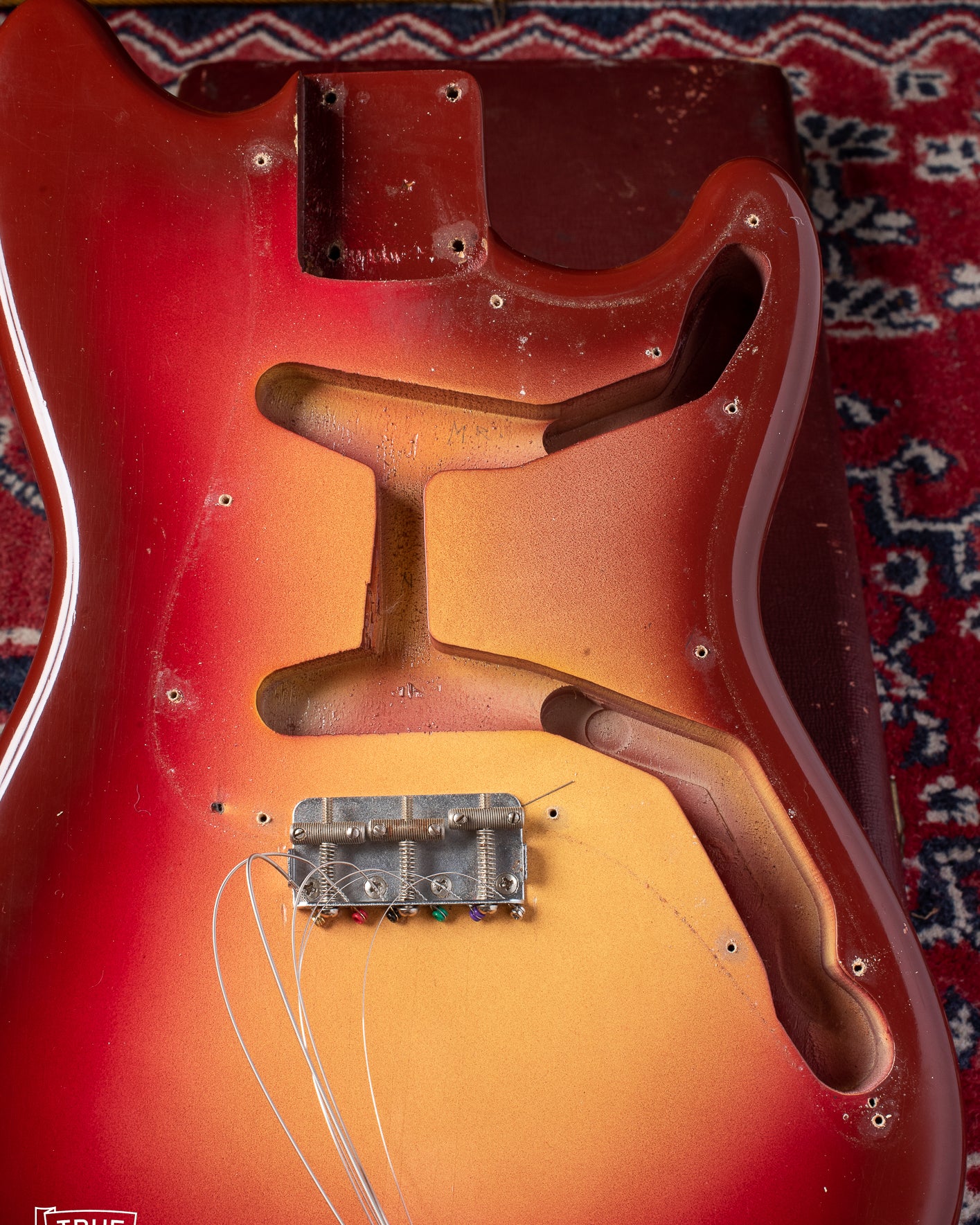 1962 Fender Duo sonic body cavities and nail holes