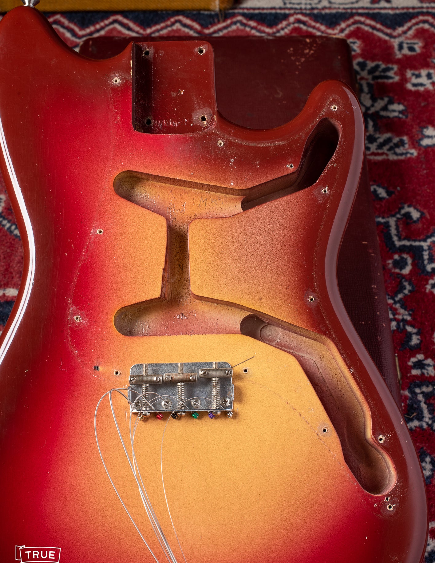 1962 Fender Duo sonic body cavities and nail holes