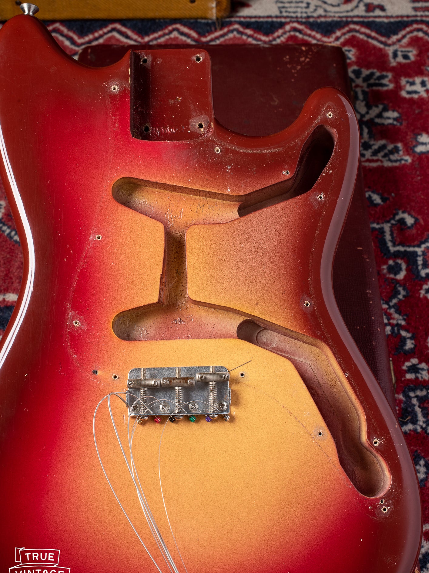 1962 Fender Duo sonic body cavities and nail holes