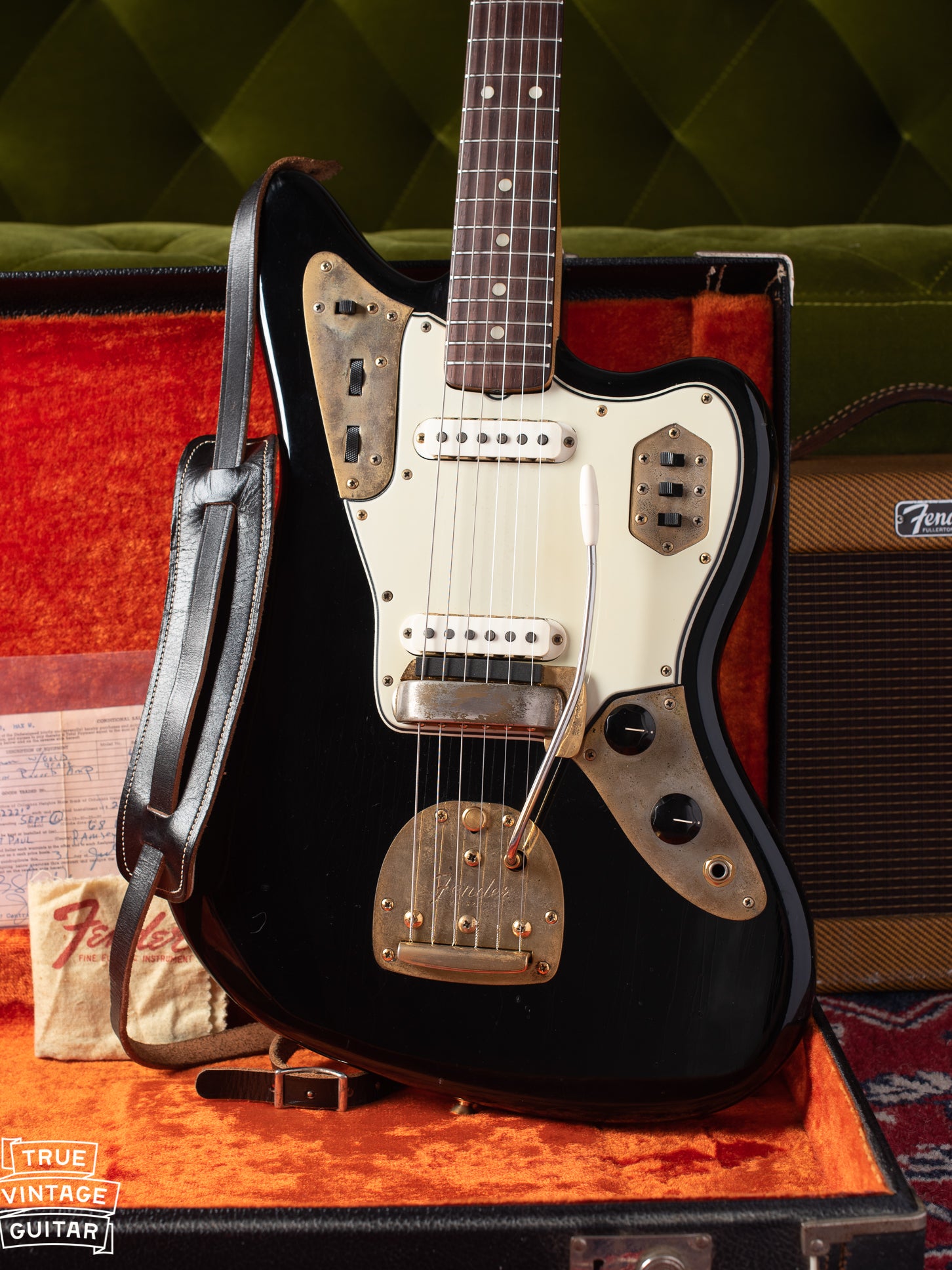 1965 Fender Jaguar in custom color Black with gold hardware