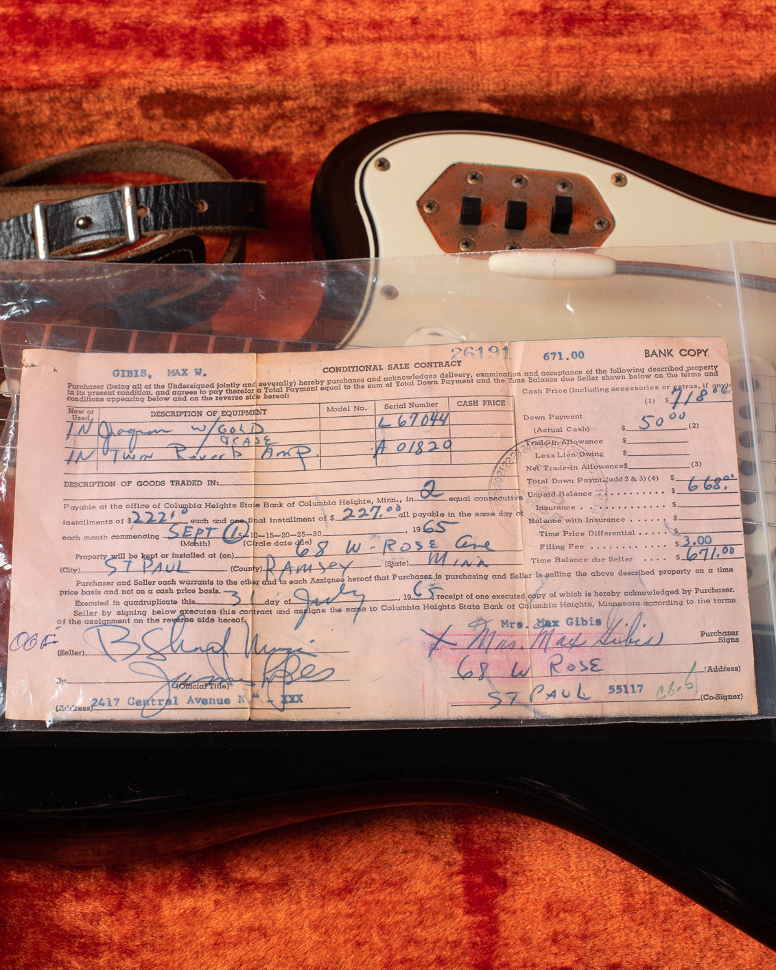 Original receipt with Fender jaguar 1965 black with Gold hardware