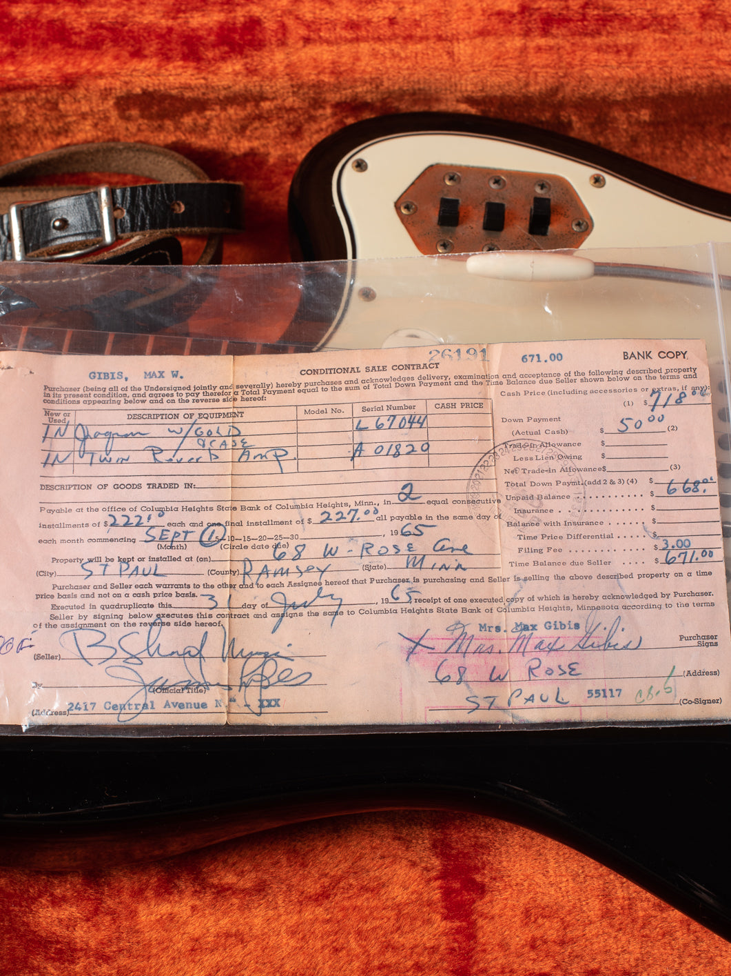 Original receipt with Fender jaguar 1965 black with Gold hardware