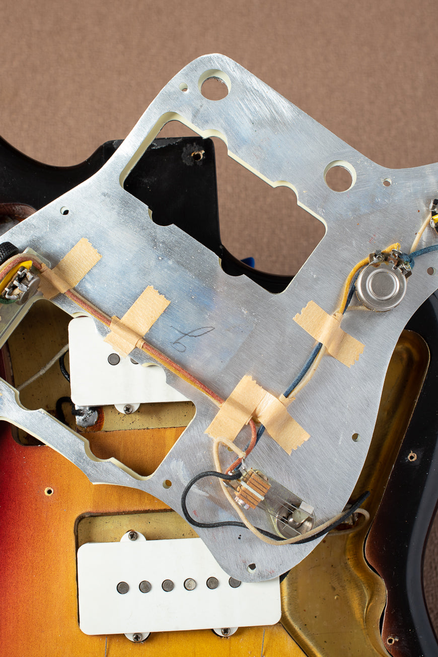 Electronics, switches, potentiometer, wiring, underside of pickguard for Fender Jazzmaster 1963