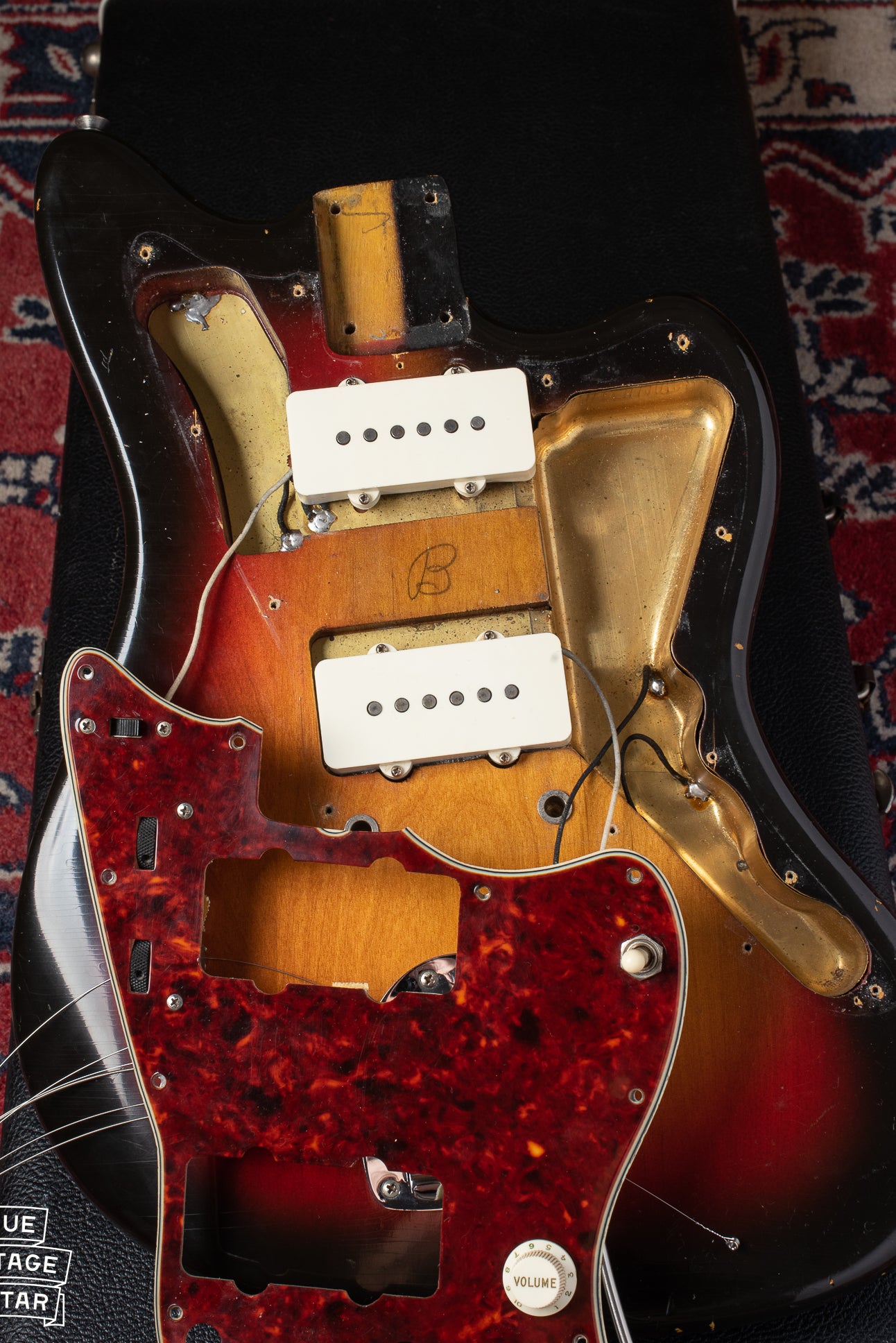 B in pencil under pickguard of 1964 Fender Jazzmaster