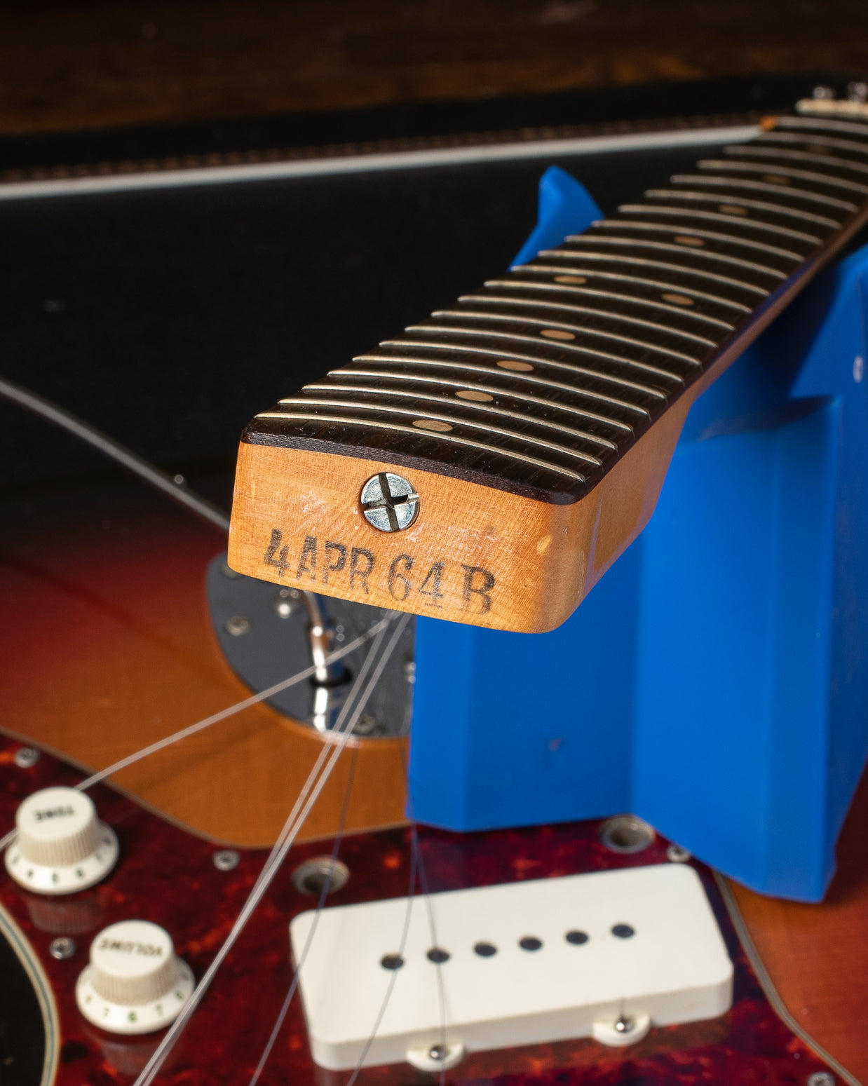 Neck heel ink stamp 4 APR 64 B on 1964 Fender Jazzmaster