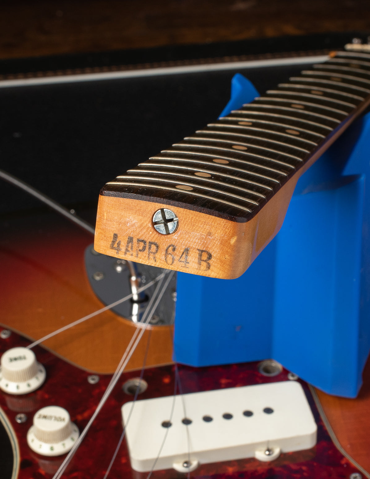 Neck heel ink stamp 4 APR 64 B on 1964 Fender Jazzmaster