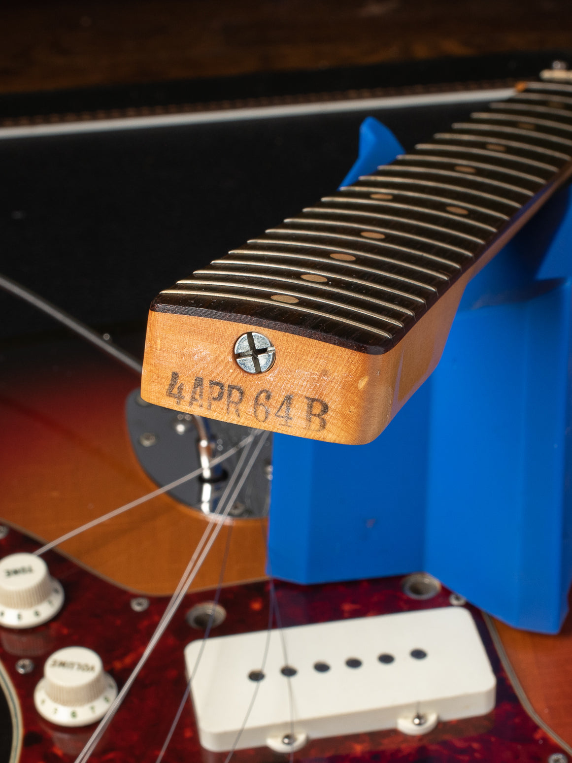 Neck heel ink stamp 4 APR 64 B on 1964 Fender Jazzmaster