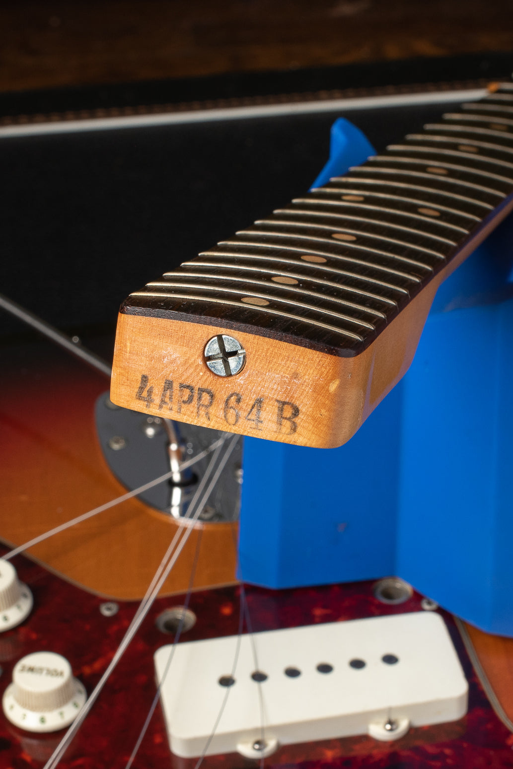 Neck heel ink stamp 4 APR 64 B on 1964 Fender Jazzmaster