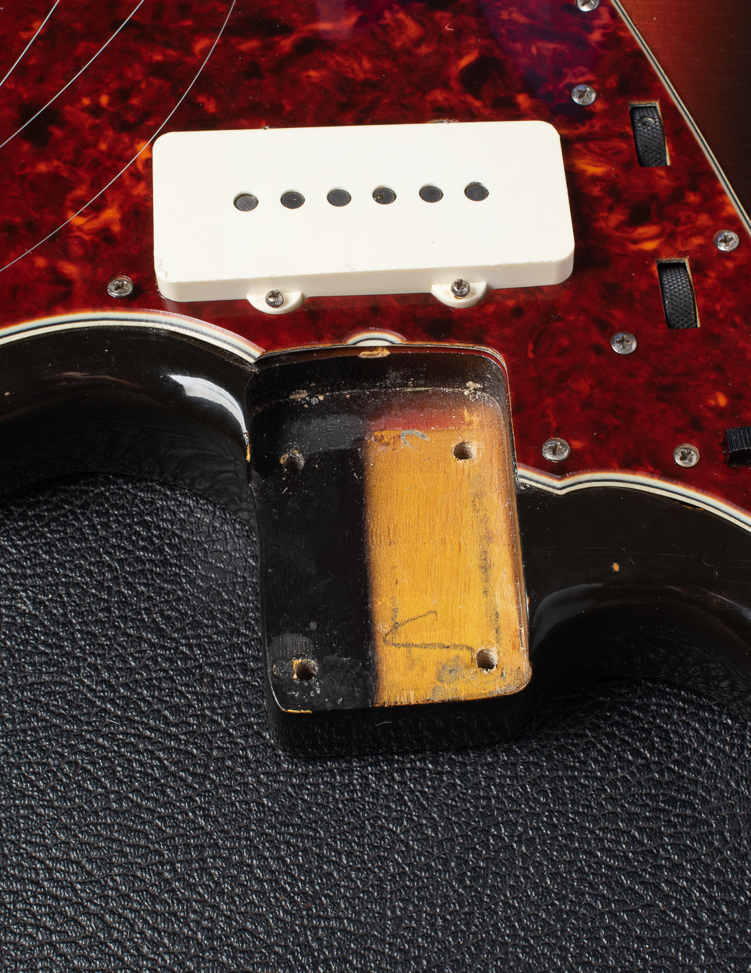 Neck pocket with paint stick mark on 1964 Fender jazzmaster