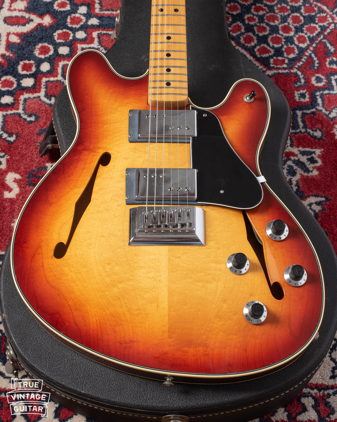 Fender Starcaster Gene Fields prototype guitar with no master volume knob.