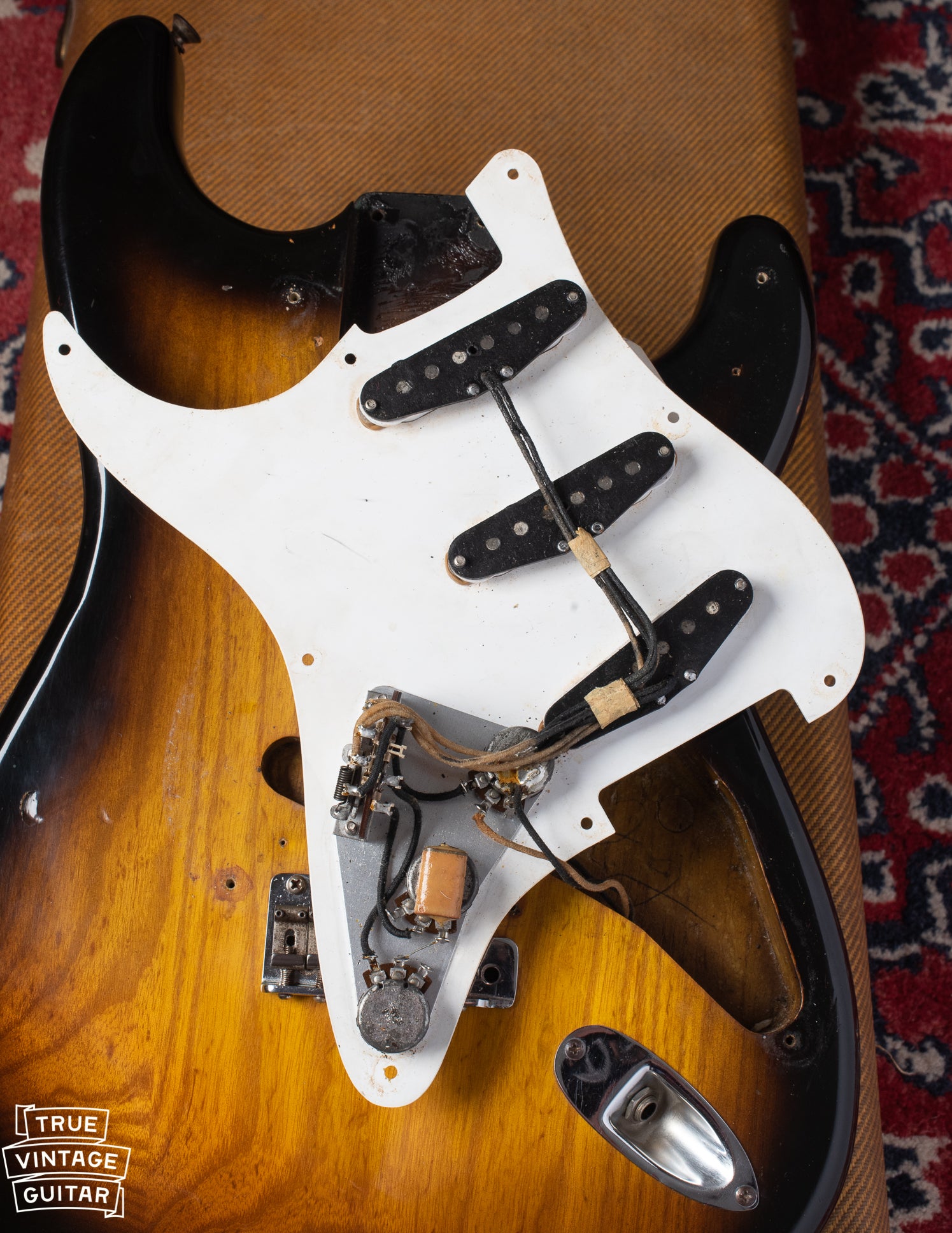 Electronics under pickguard of 1954 Fender Stratocaster