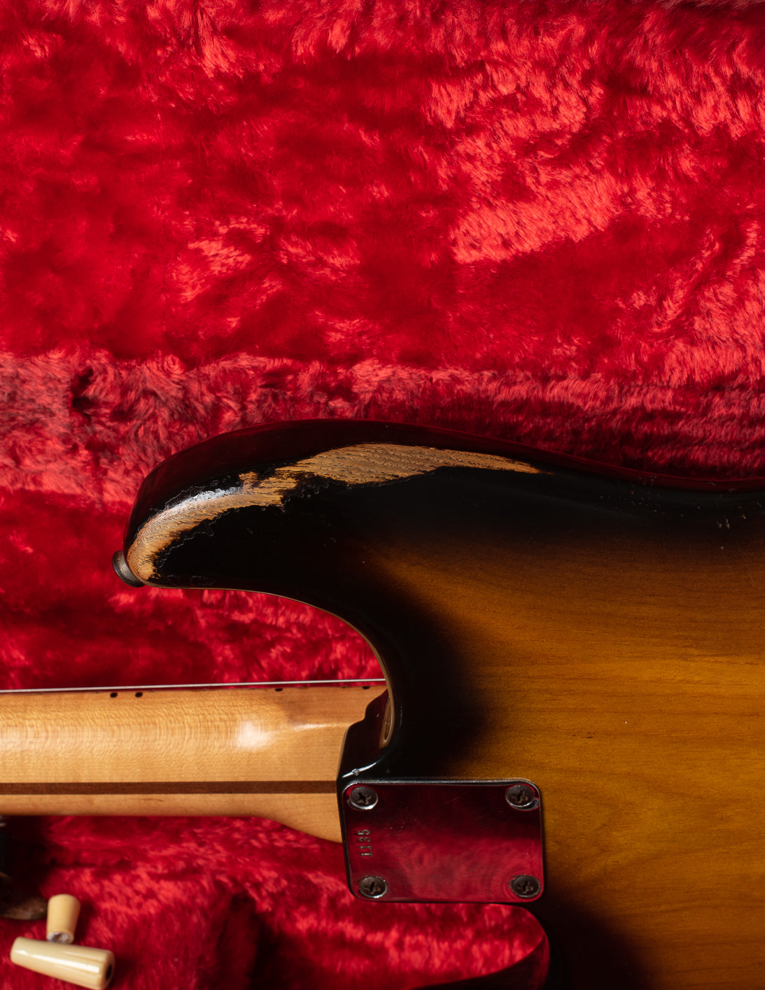 Finish wear on bass side horn of 1954 Fender Stratocaster