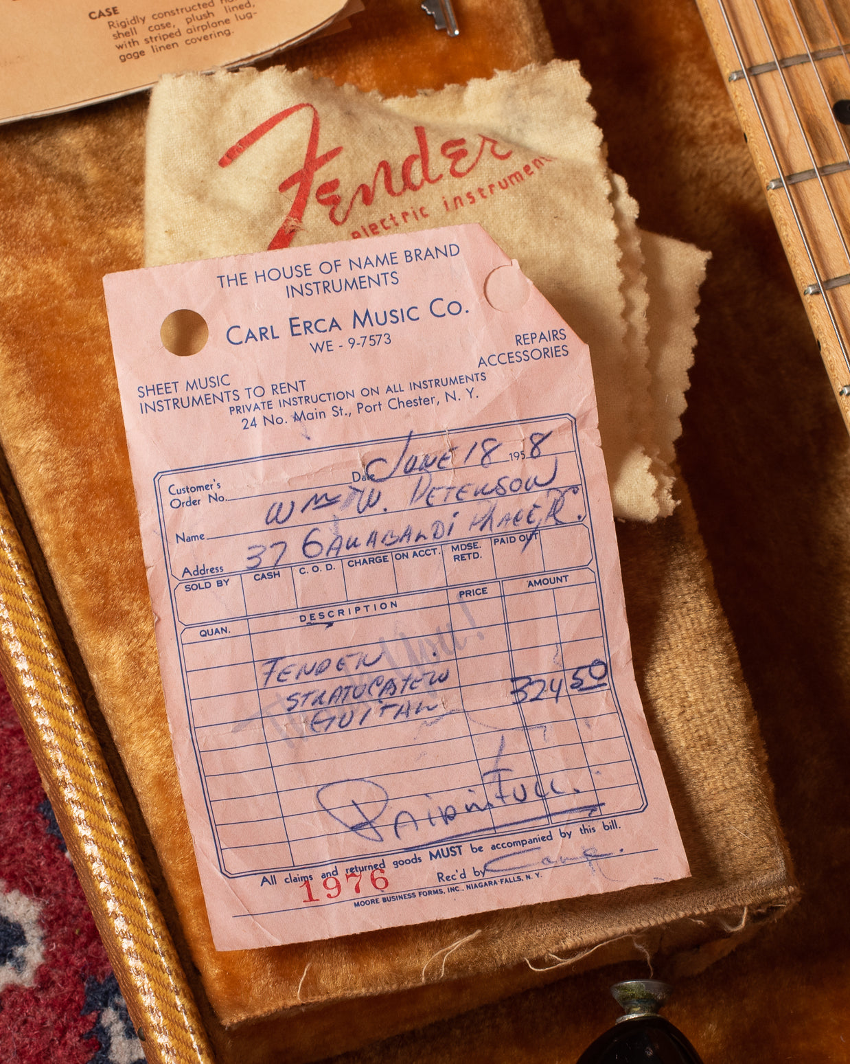 Original receipt with Fender Stratocaster 1958