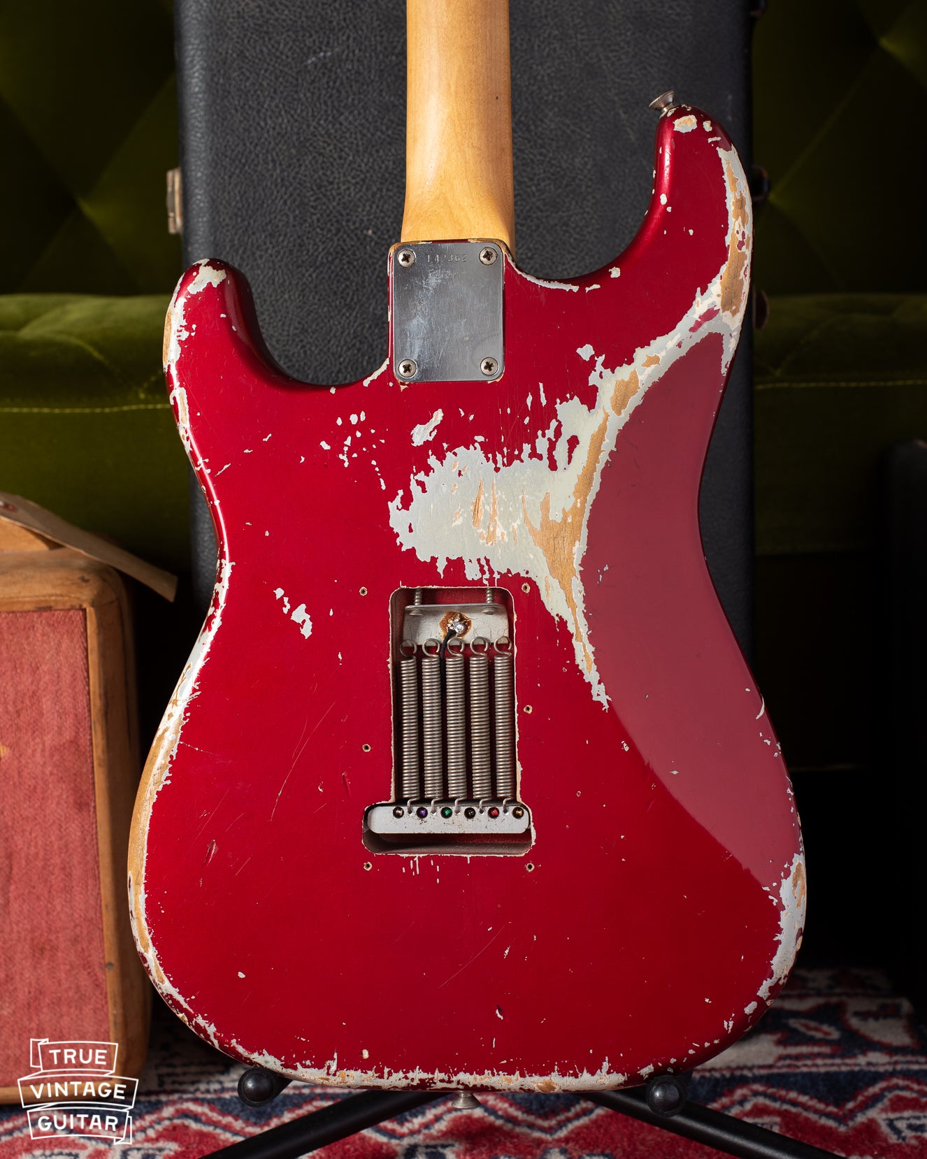 Back of body showing worn Candy Apple Red finish