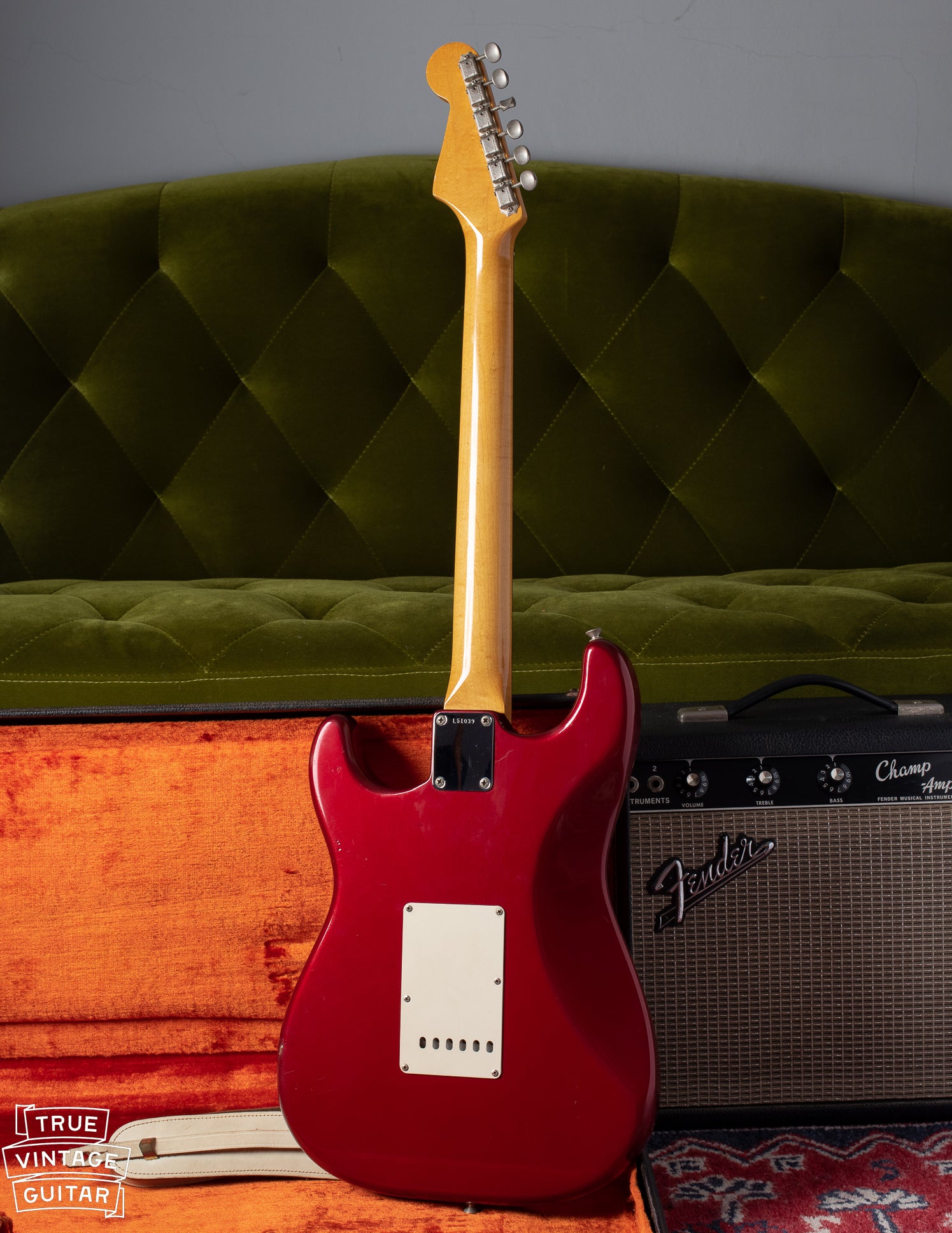 Back of the 1965 Fender Stratocaster Candy Apple Red Metallic Finish