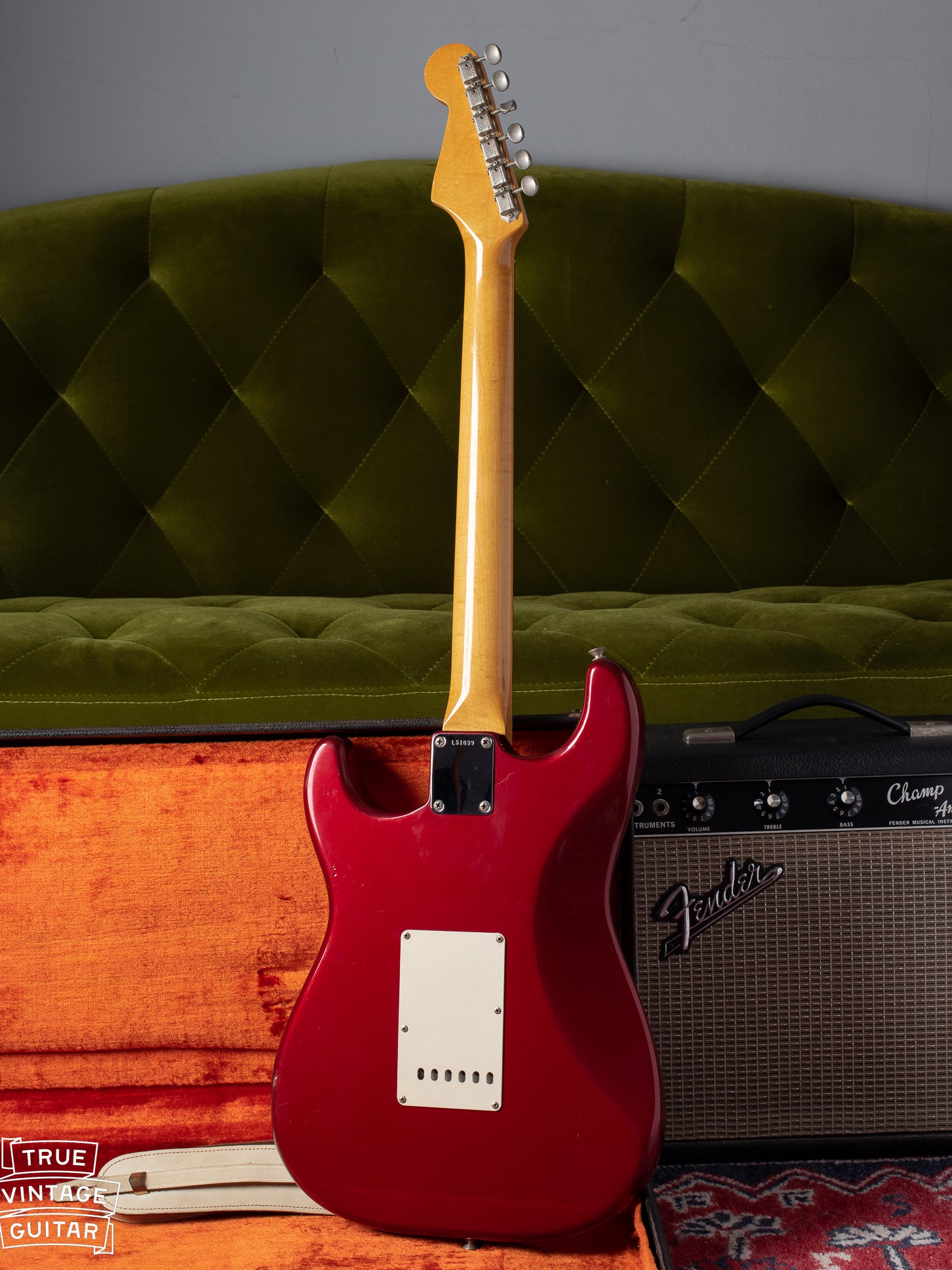 Back of the 1965 Fender Stratocaster Candy Apple Red Metallic Finish