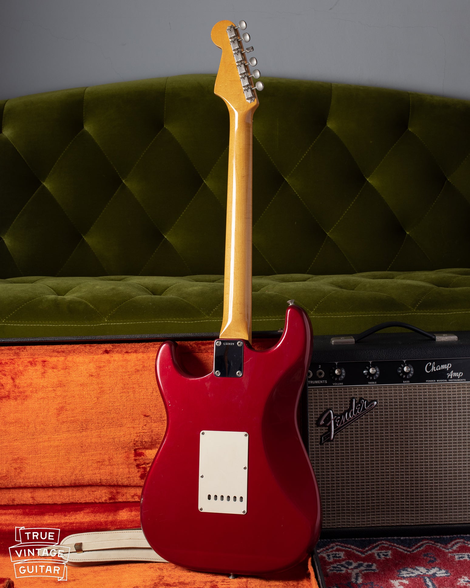 Back of the 1965 Fender Stratocaster Candy Apple Red Metallic Finish