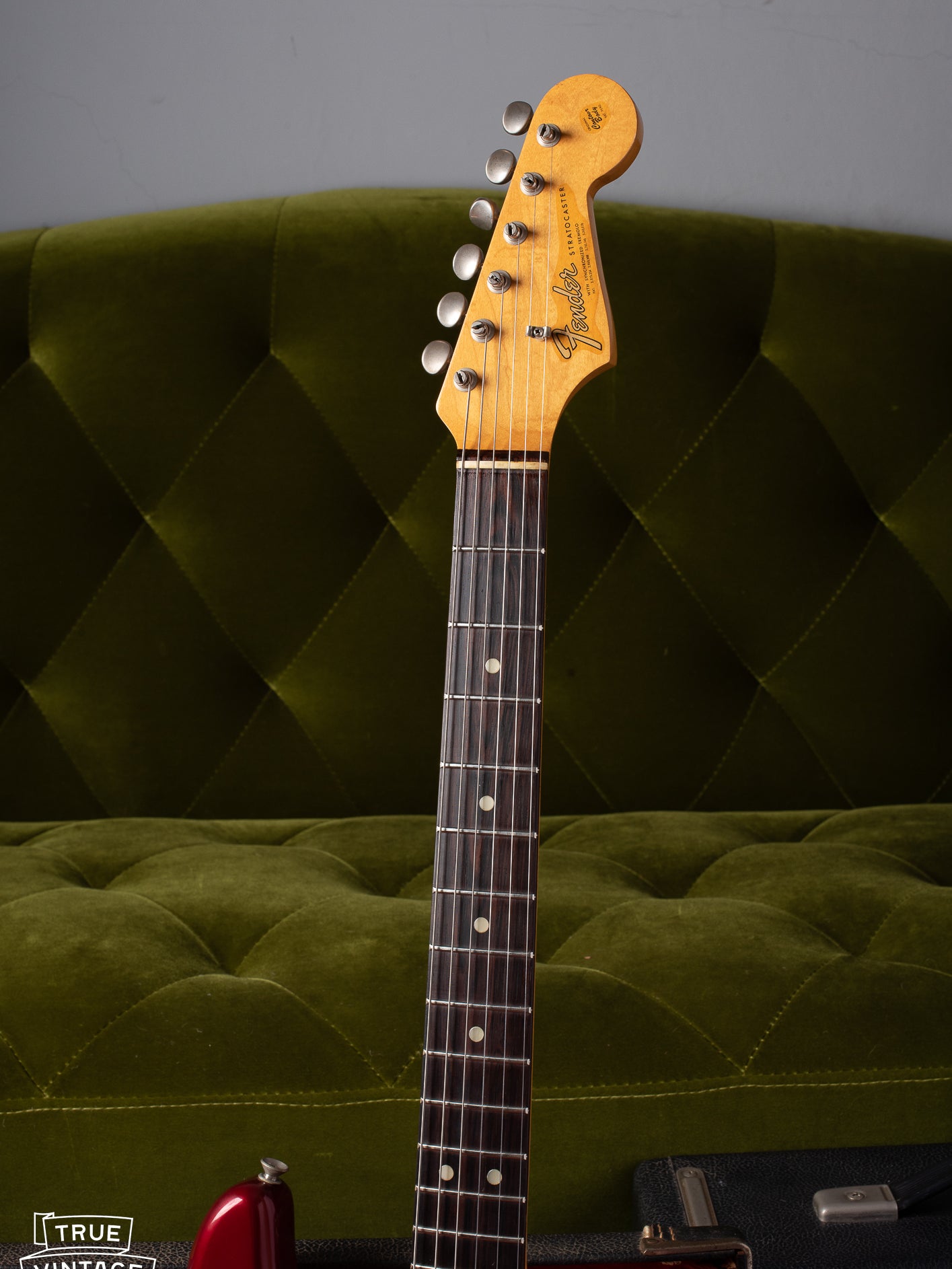 Neck of 1965 Fender Stratocaster candy apple red