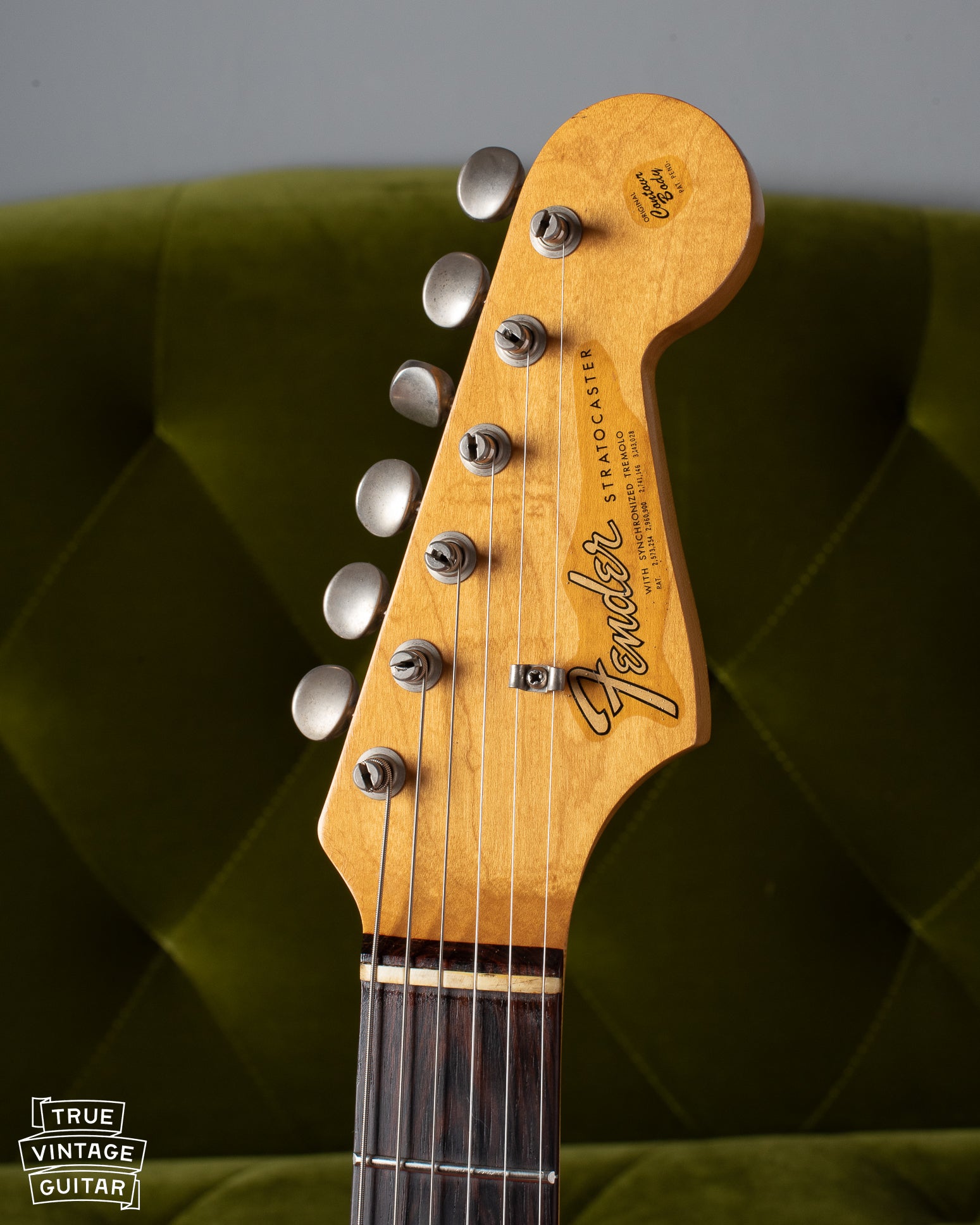 Headstock with transitional Fender logo