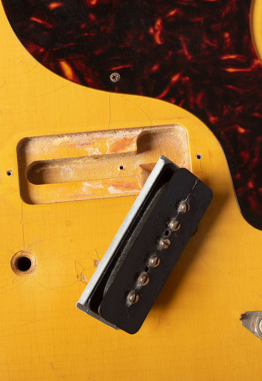 Center mount soap bar P-90 pickup under dog ear cover with only one screw mount