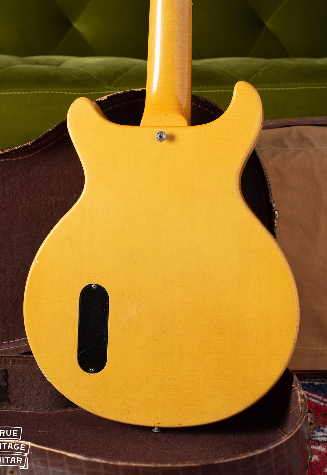 Back of the body of Gibson Les Paul TV Model yellow electric guitar
