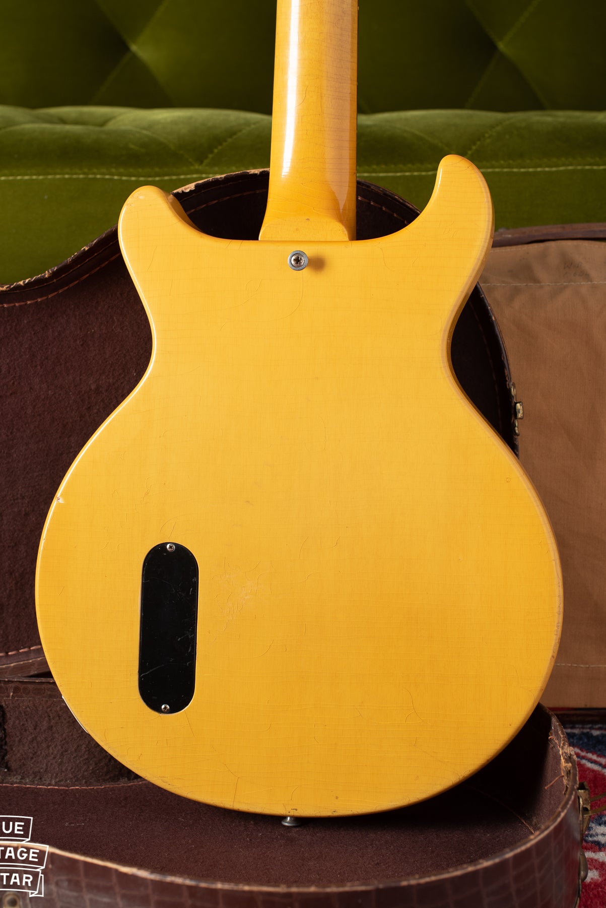 Back of the body of Gibson Les Paul TV Model yellow electric guitar