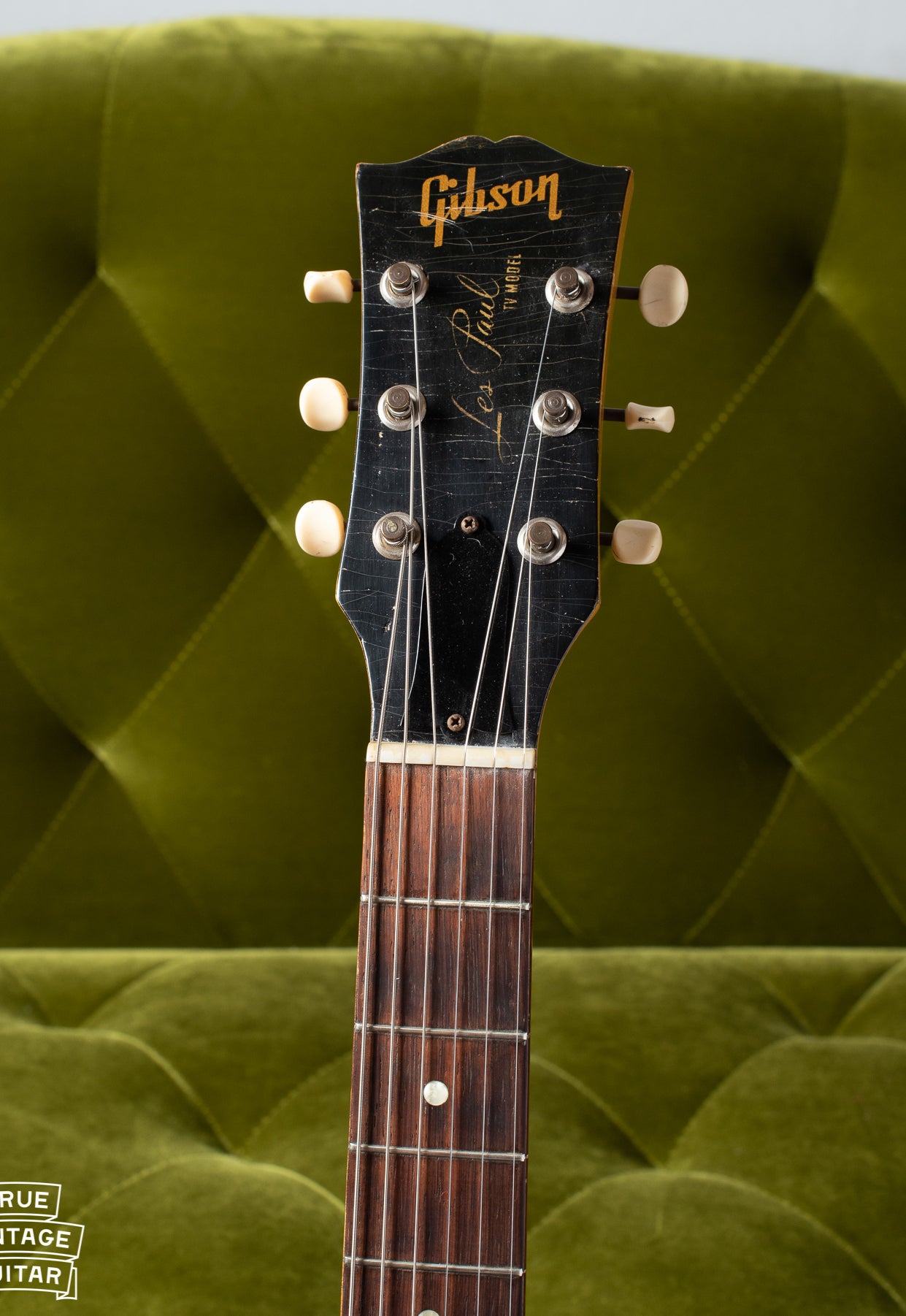 Headstock of Gibson Les Paul TV Model electric guitar, neck