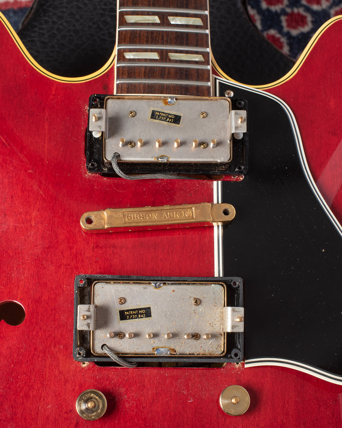Patent number sticker humbucker pickups and gold ABR-1 bridge on Gibson ES-345 1966