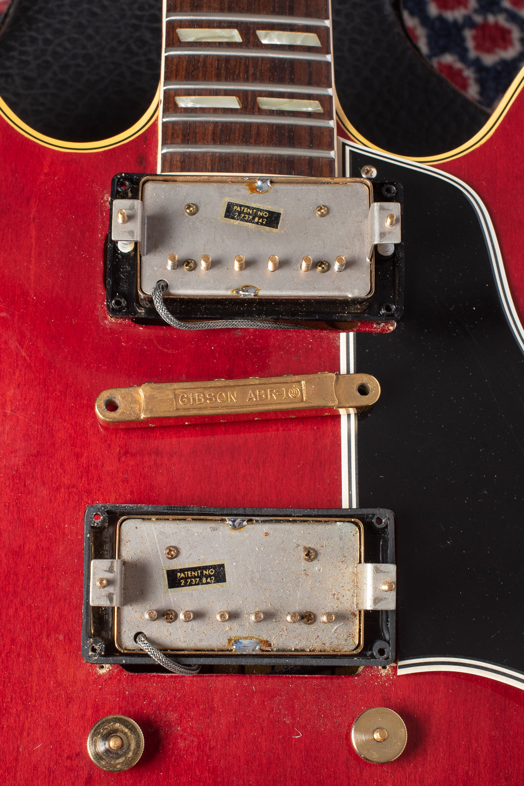 Patent number sticker humbucker pickups and gold ABR-1 bridge on Gibson ES-345 1966