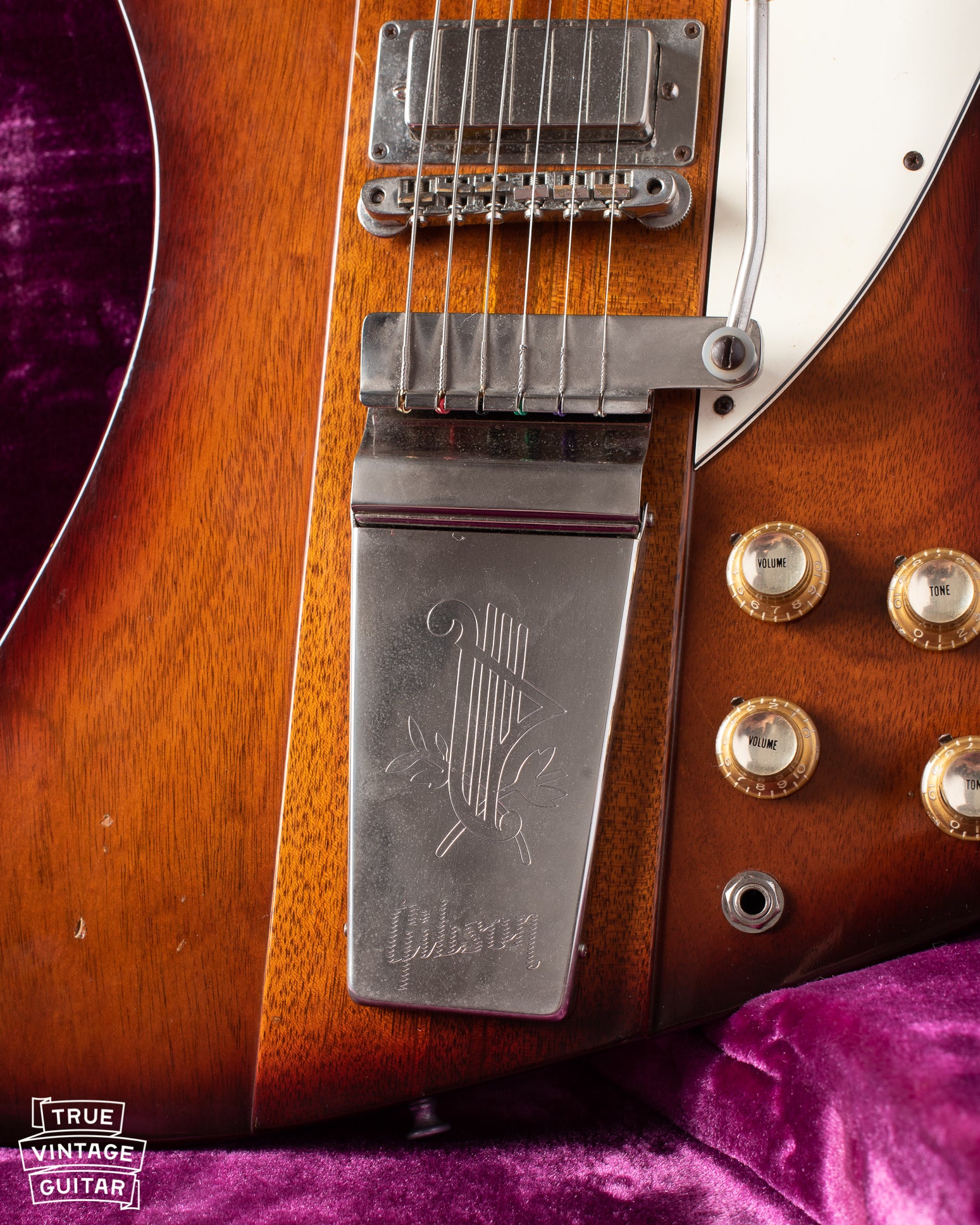 Lyre metal plate called the Lyre or Maestro vibrola on Gibson Firebird 1964