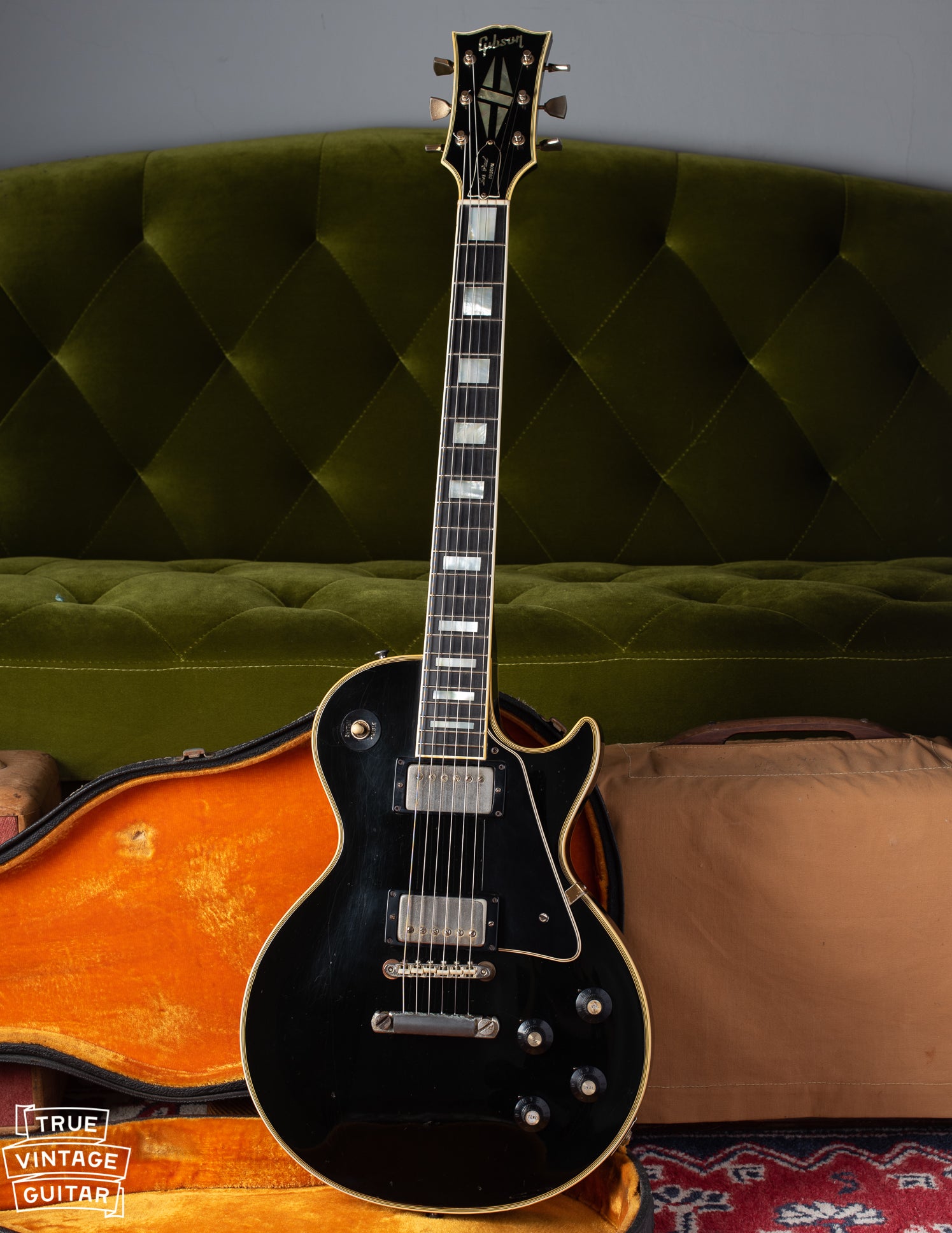 1969 Gibson Les Paul Custom guitar black with yellow interior case. 