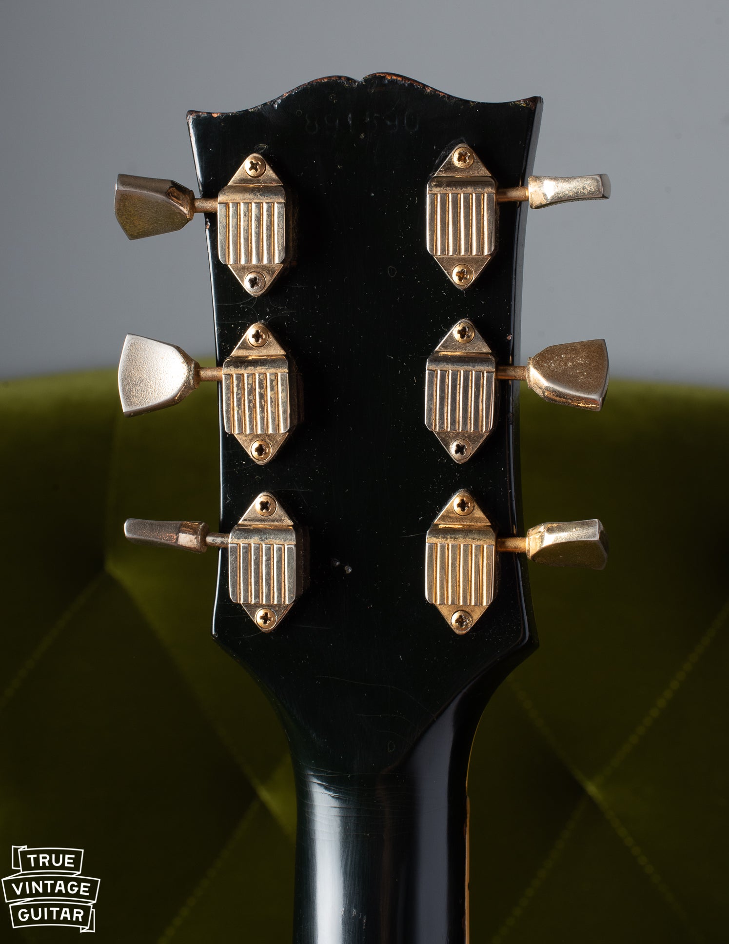 Back of headstock of Gibson Les Paul Custom 1969. 