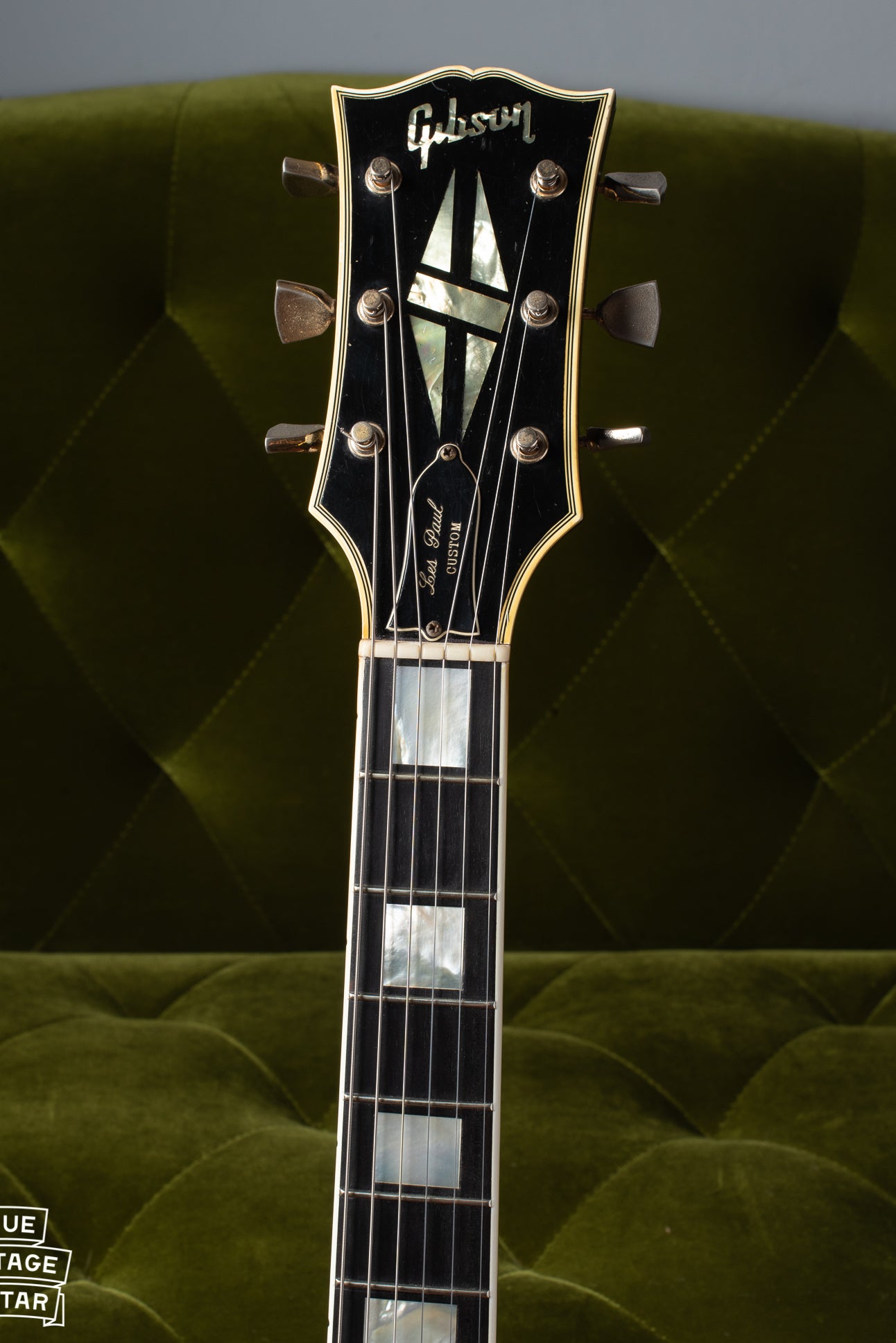 Neck with large pearl block fretboard inlays 1969 Gibson Les Paul Custom.
