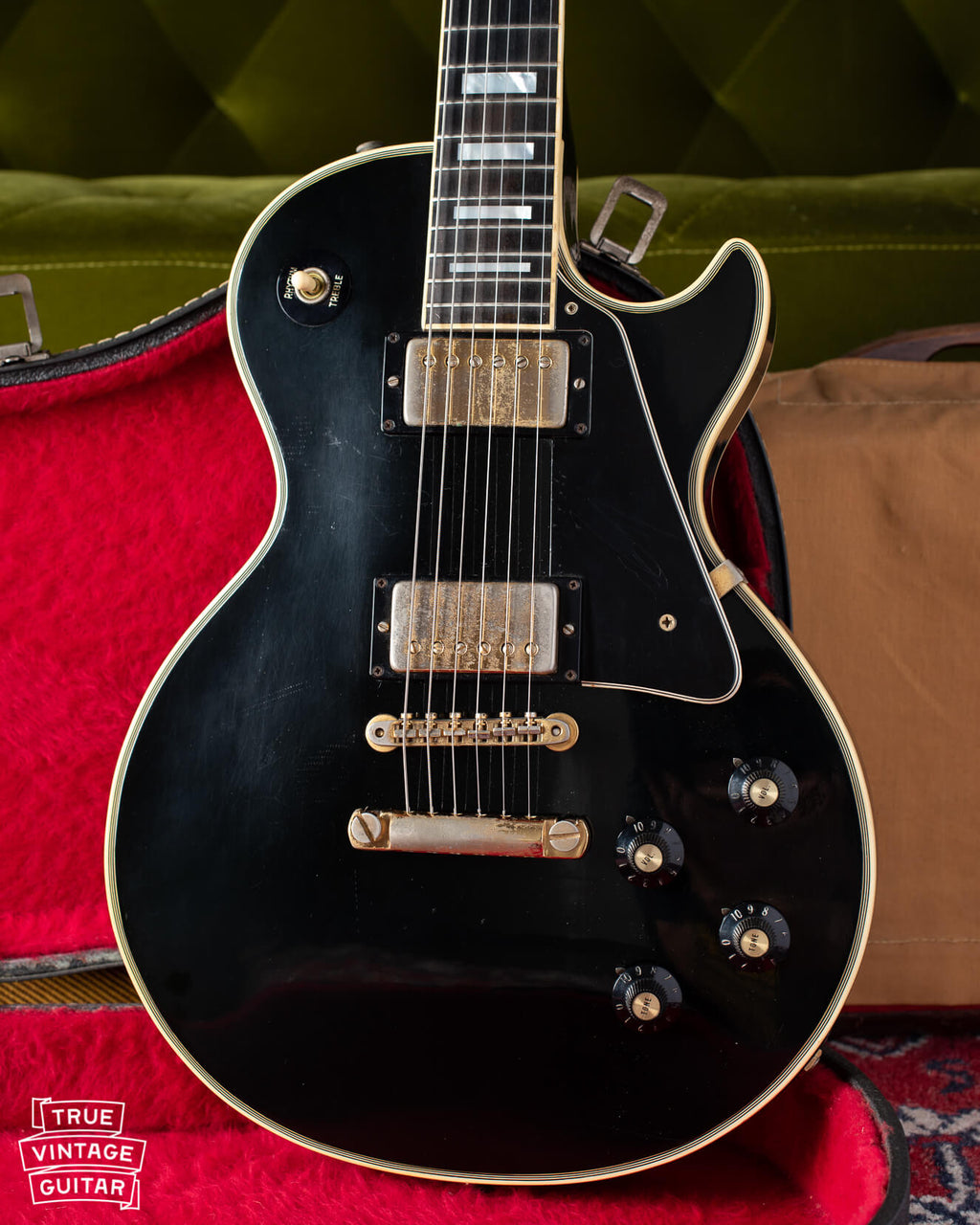 Gibson Les Paul Custom 1974 electric guitar with black finish and gold hardware
