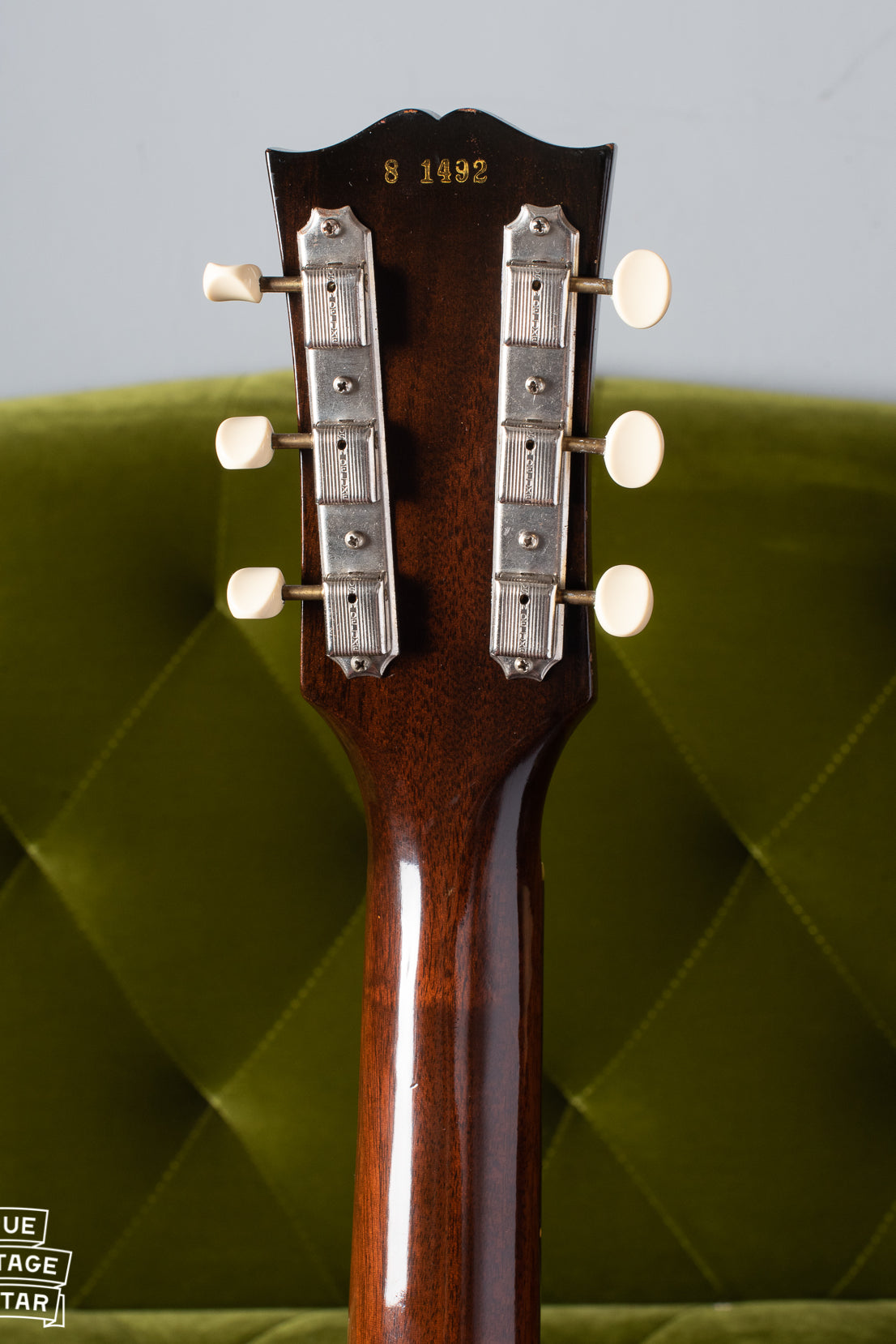 Back of headstock with single line Kluson tuners