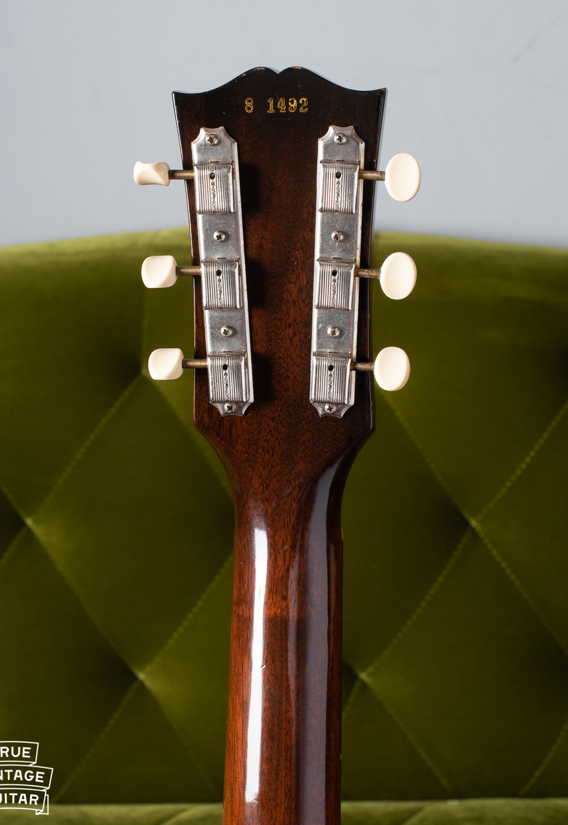 Back of headstock with single line Kluson tuners