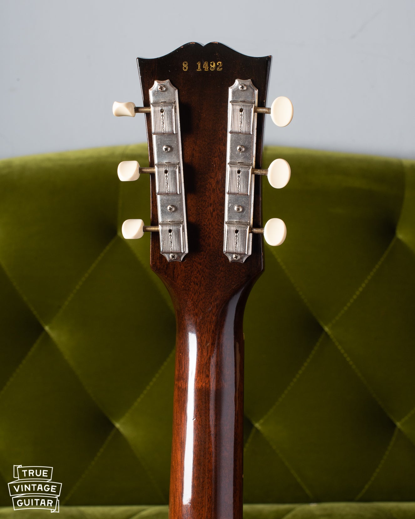 Back of headstock with single line Kluson tuners