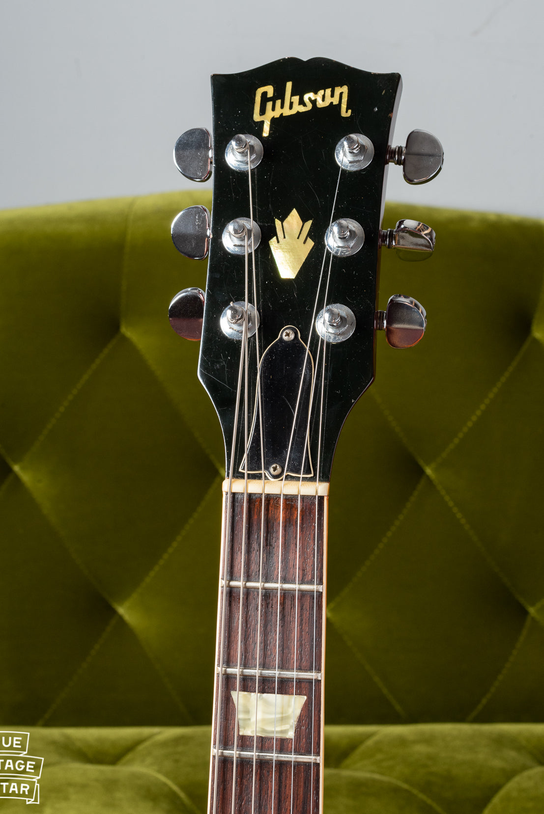 Neck of Gibson SG Standard 1969 with block logo with no dot over I