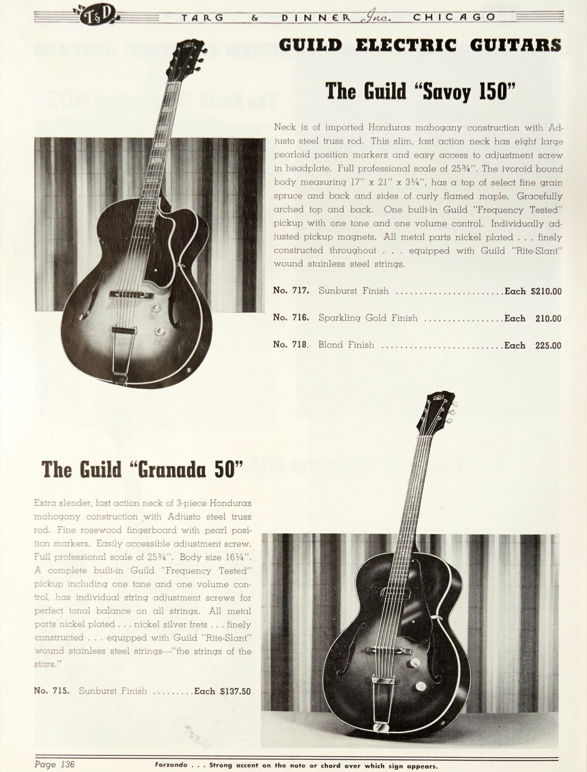 1954 guild catalog X150 savoy