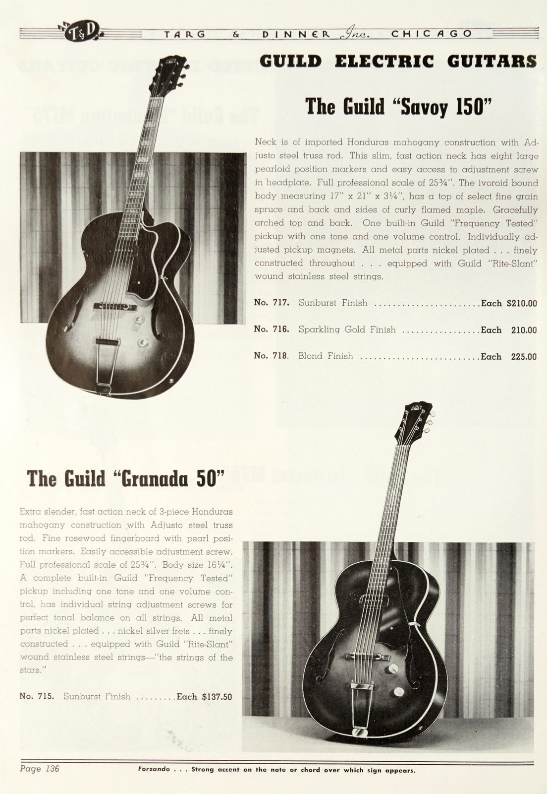 1954 guild catalog X150 savoy