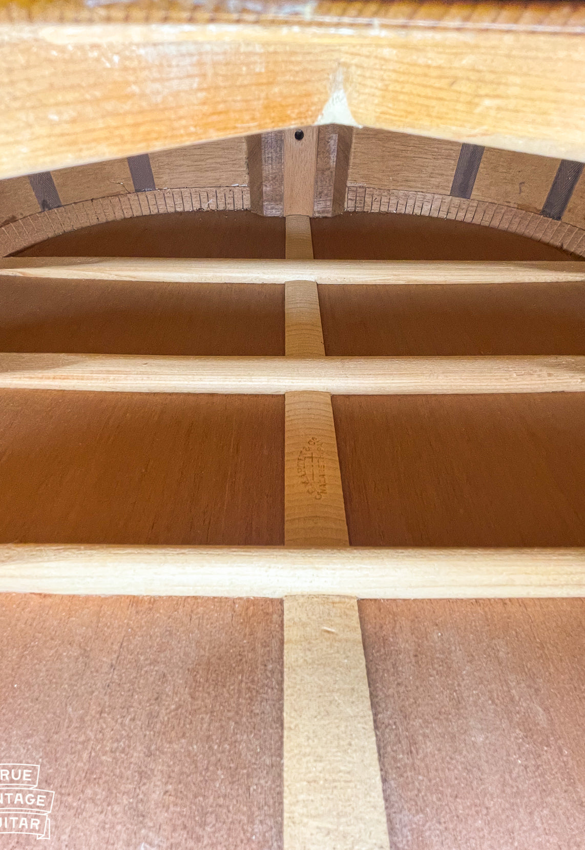 Interior back bracing of Martin D-18 1957