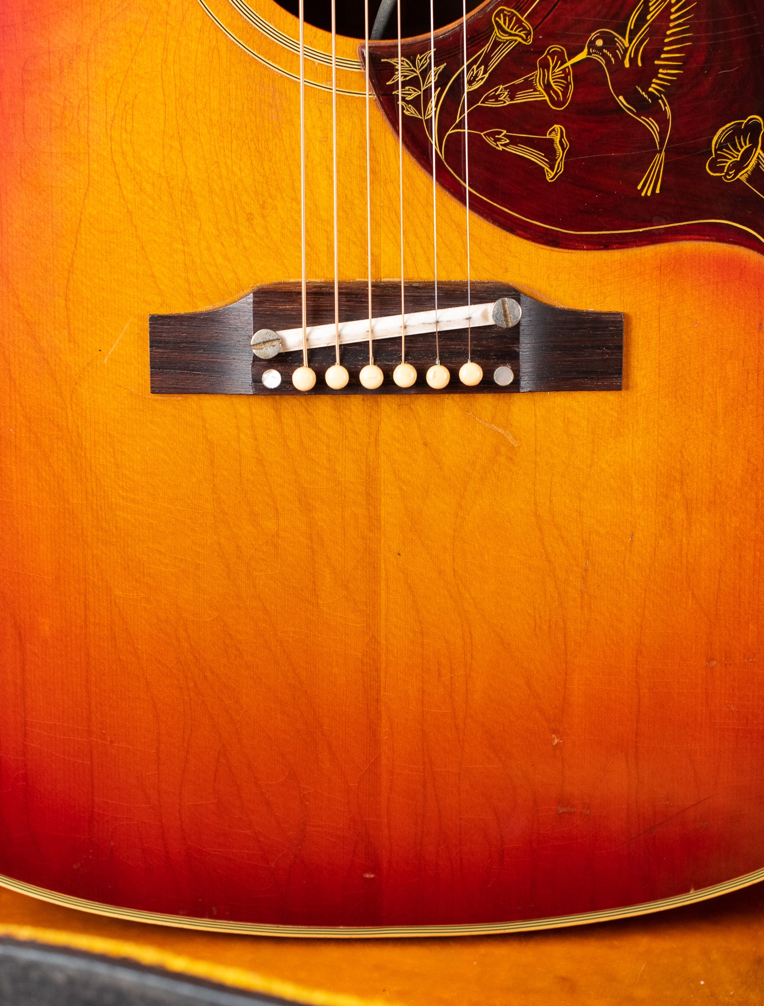 Adjustable bridge, ADJ bridge, 1963 Gibson Hummingbird guitar