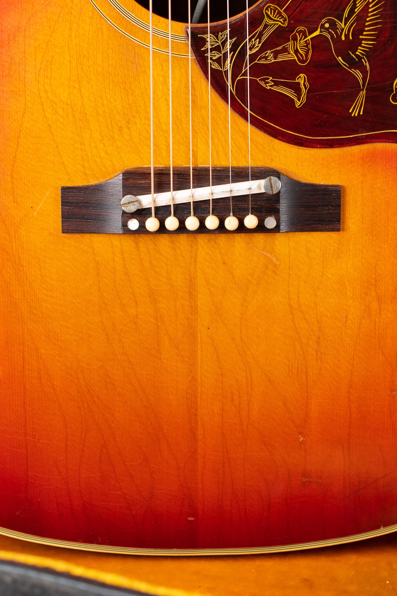 Adjustable bridge, ADJ bridge, 1963 Gibson Hummingbird guitar