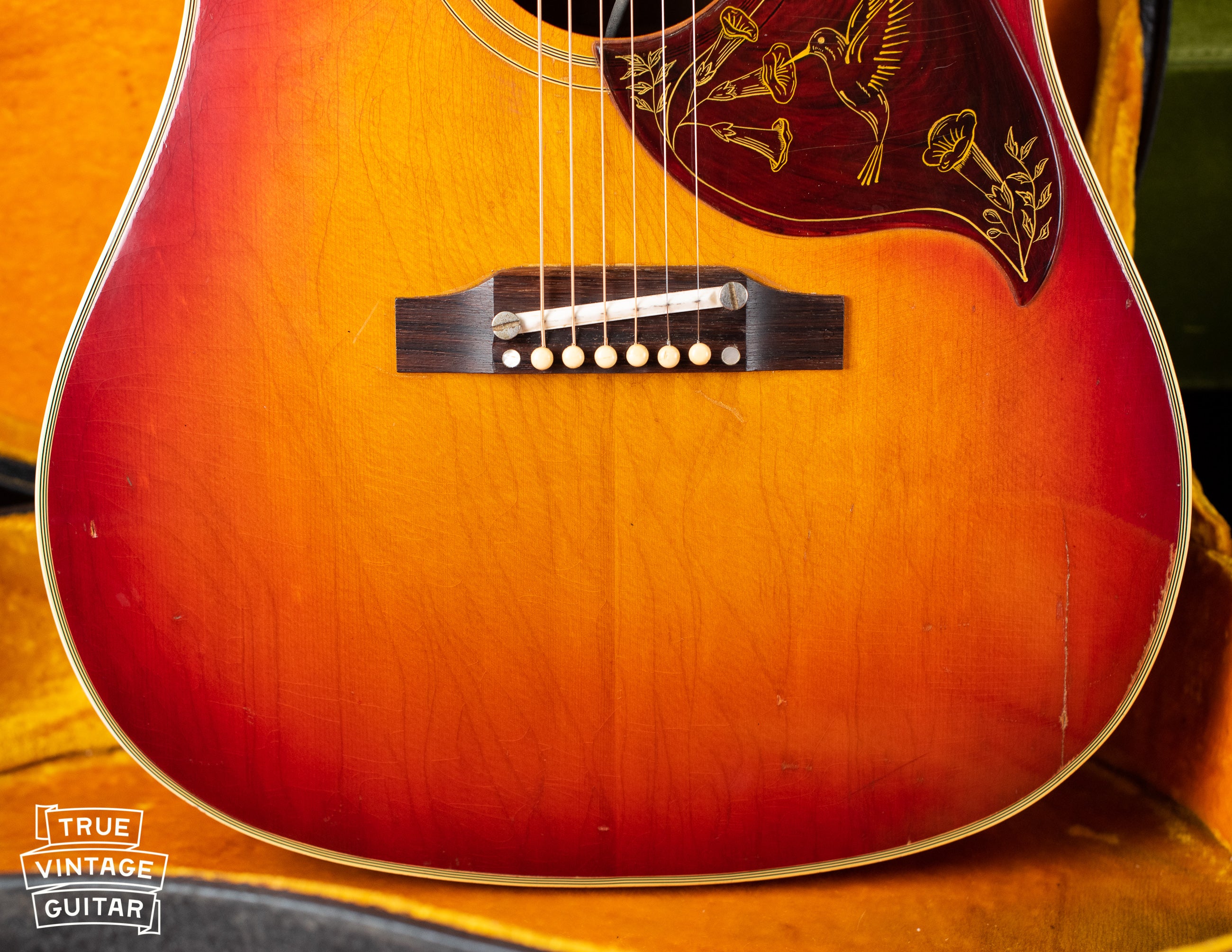 Adjustable bridge, ADJ bridge, 1963 Gibson Hummingbird guitar