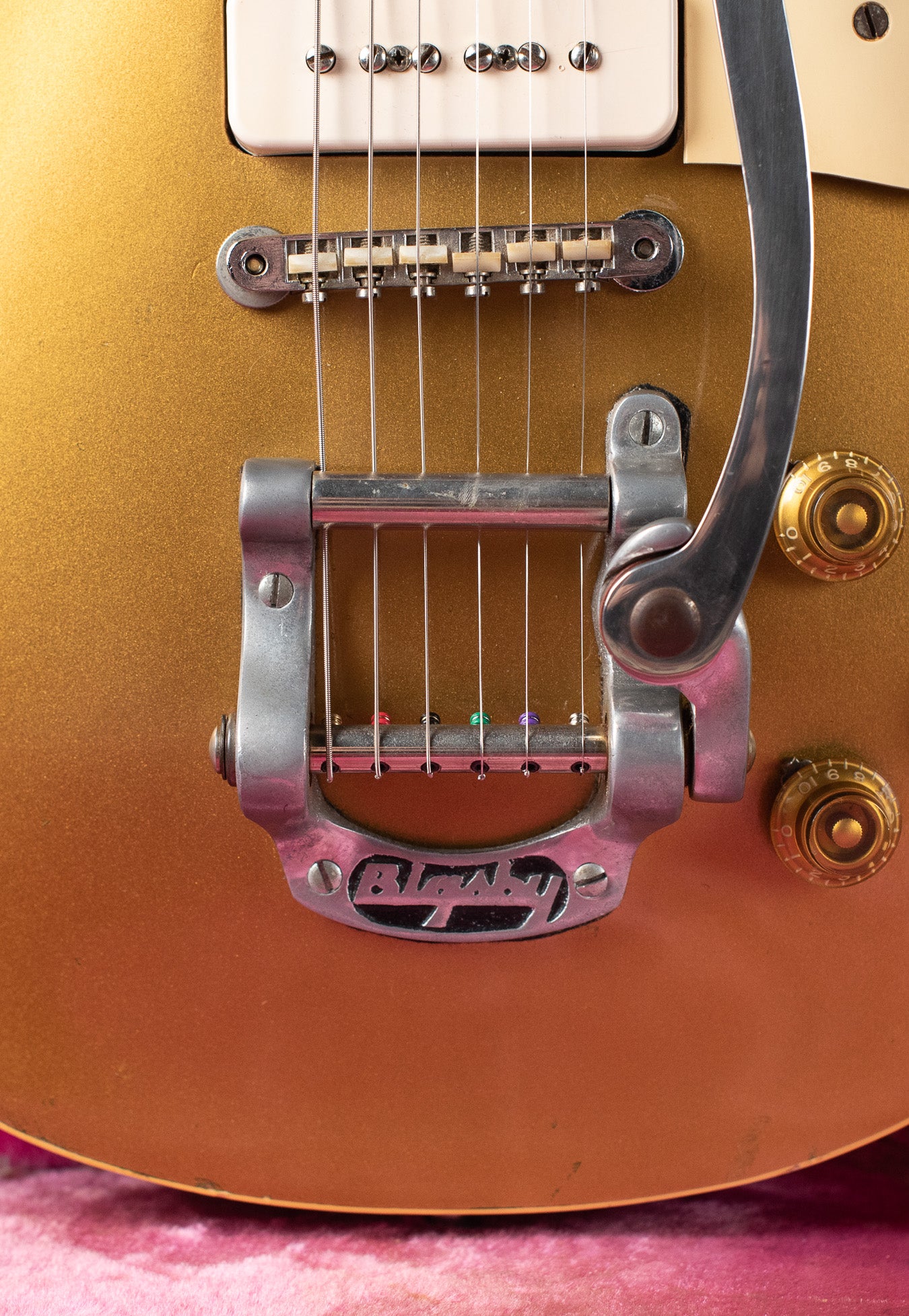1960s Bigsby B5 tailpiece, Vintage 1955 Gibson Les Paul Model Goldtop factory refinish update 1969